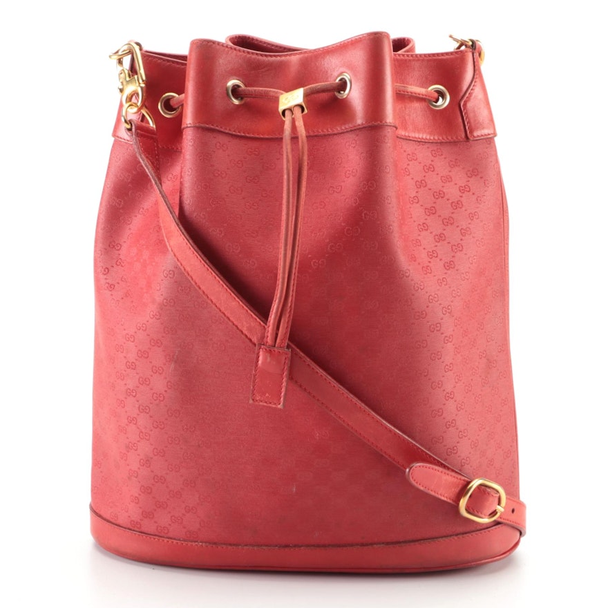 Gucci Bucket Bag in Red Micro GG Coated Canvas and Leather