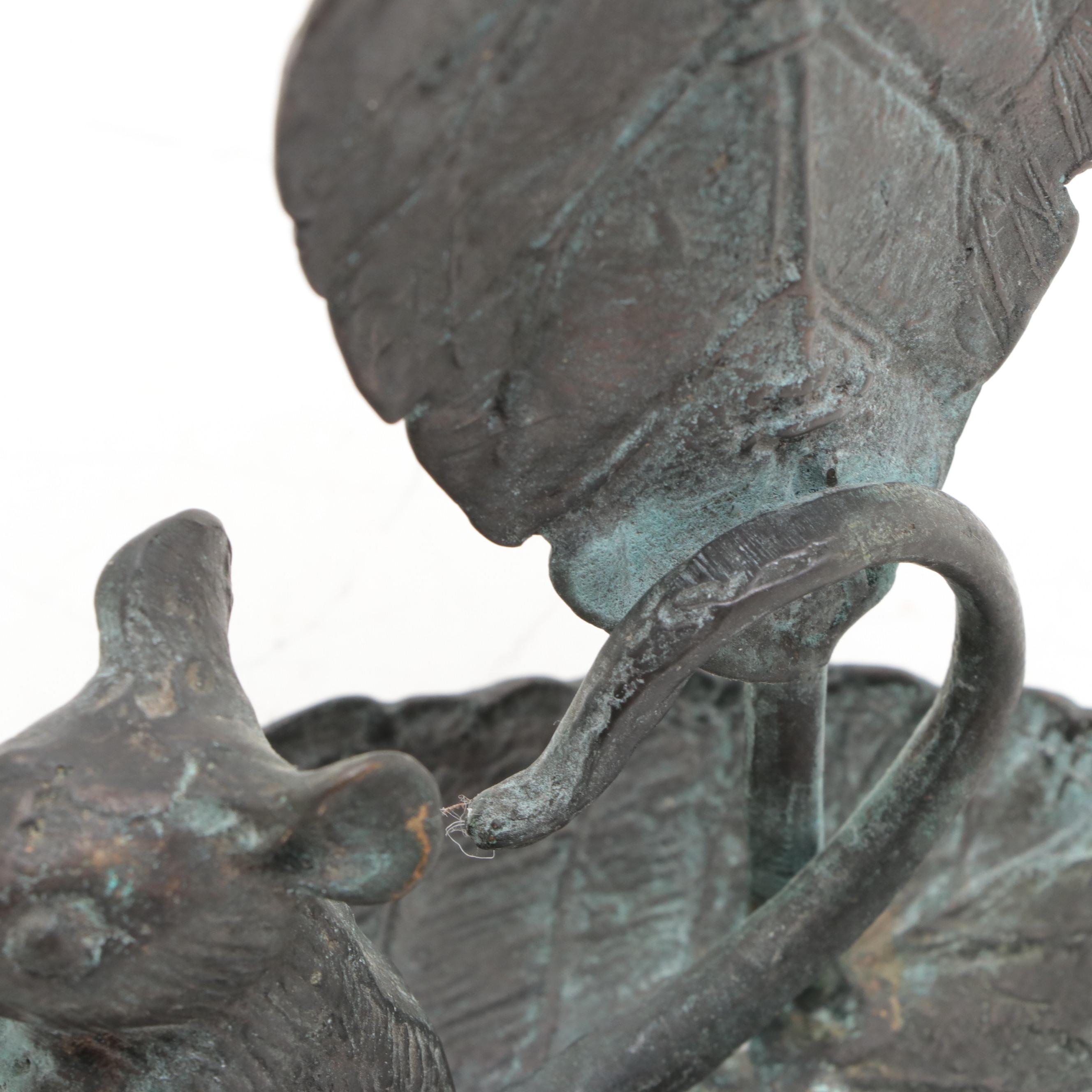 Patinated Metal Figural  Mouse Candle Holders