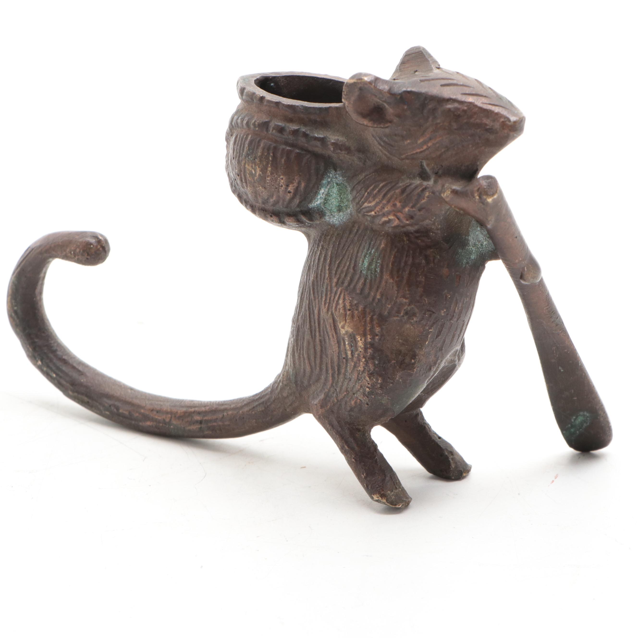Patinated Metal Figural  Mouse Candle Holders