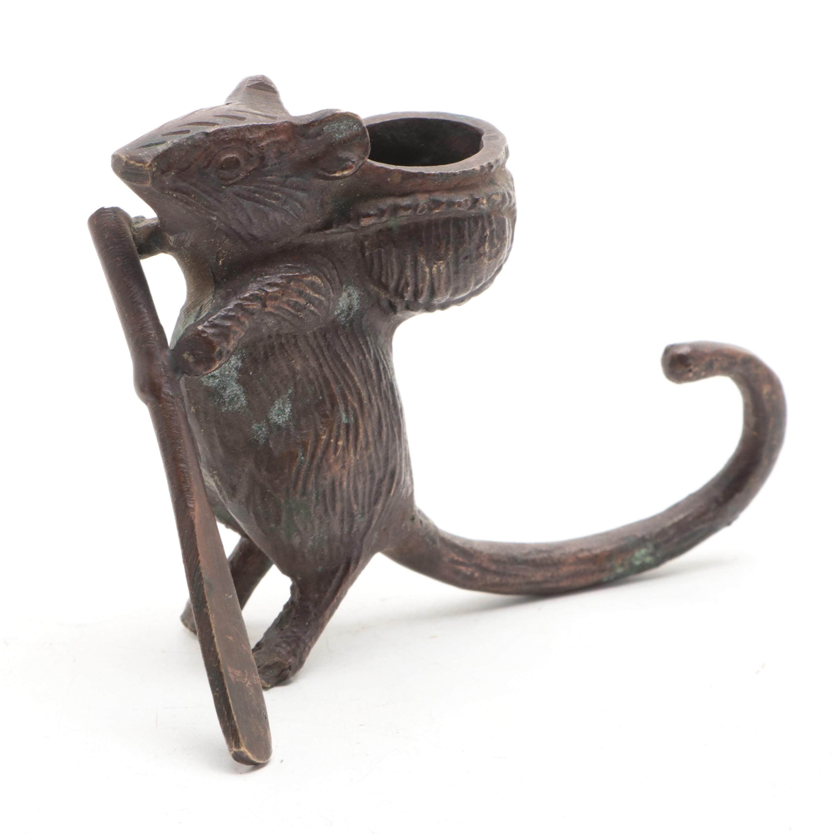 Patinated Metal Figural  Mouse Candle Holders