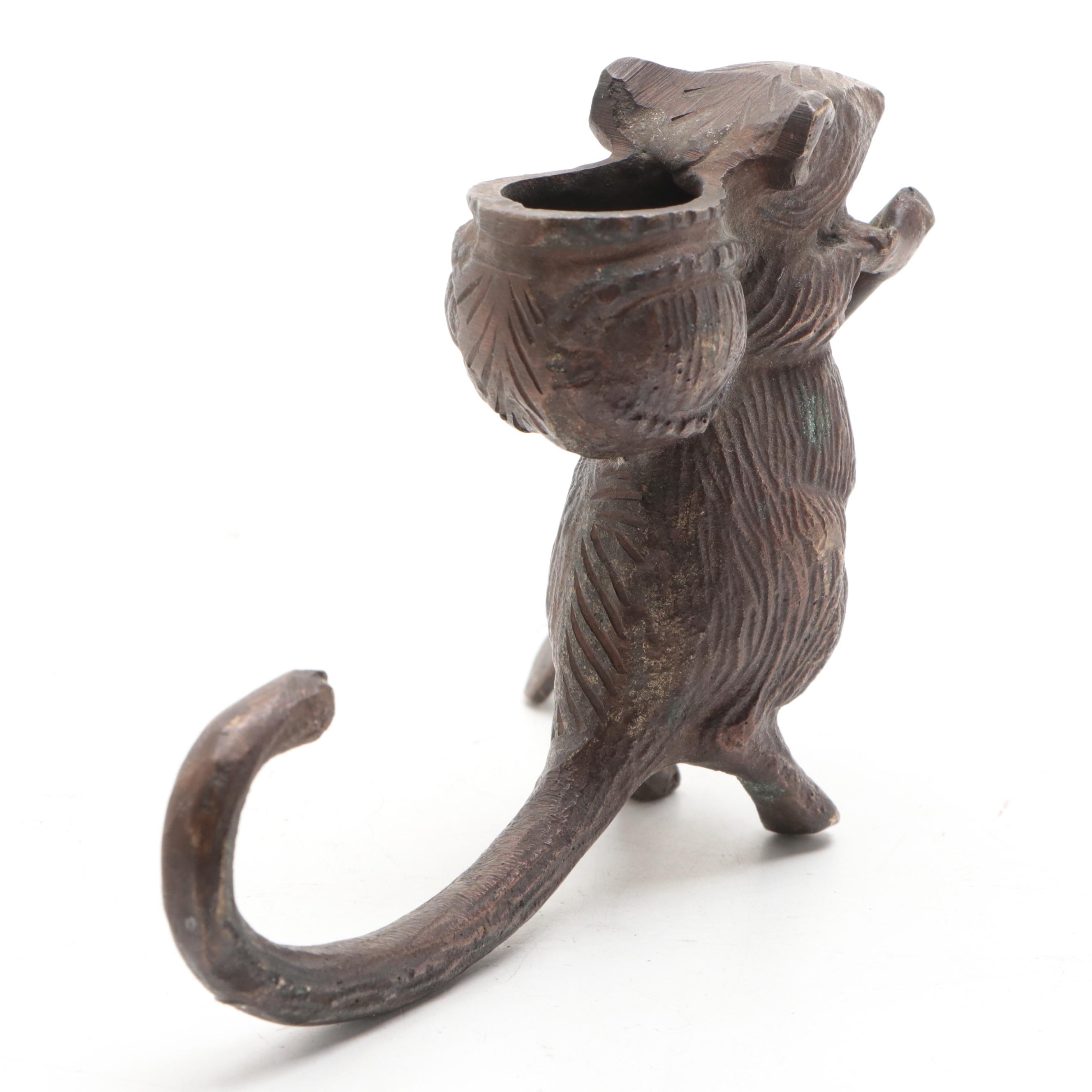 Patinated Metal Figural  Mouse Candle Holders