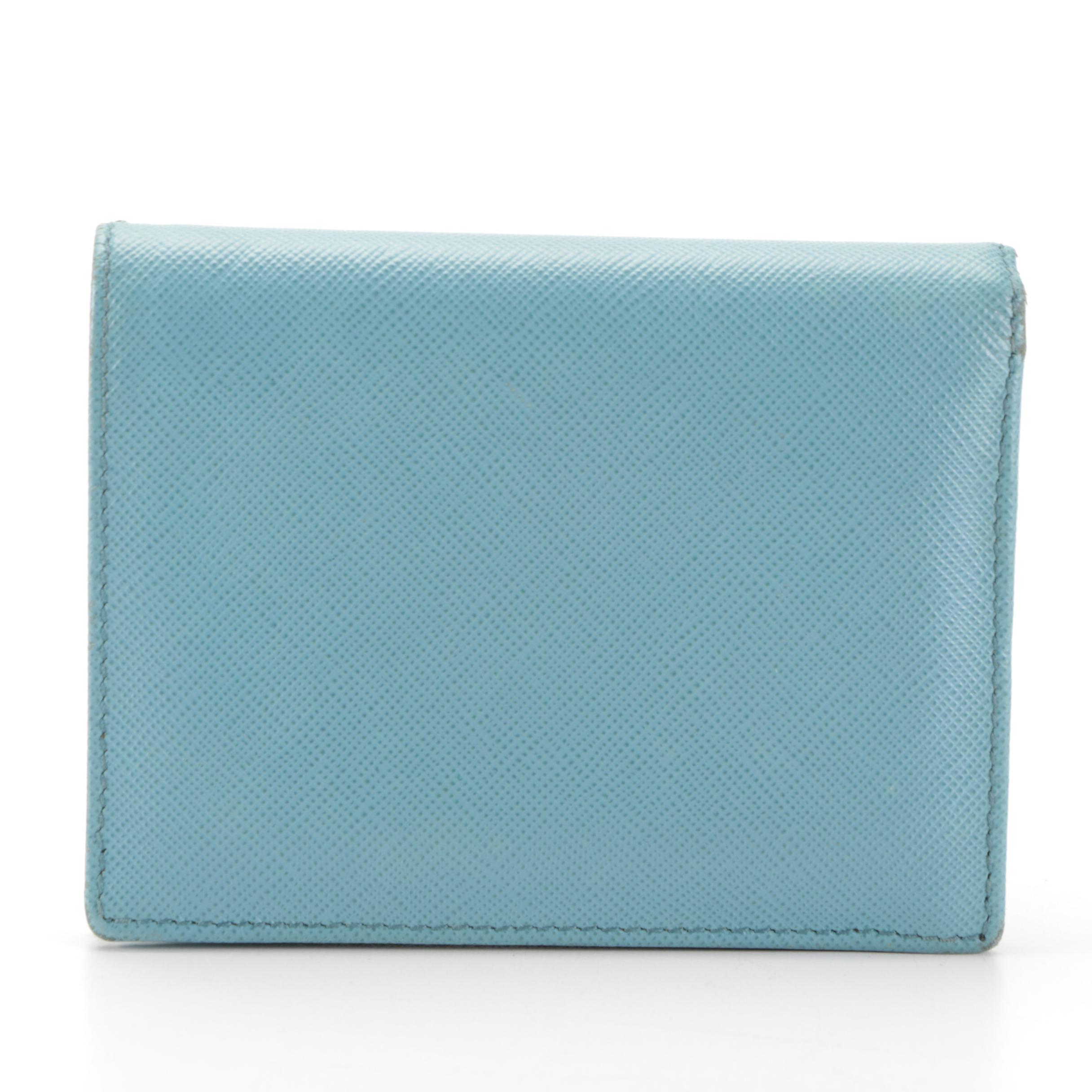 Prada Compact Bifold Wallet in Light Blue Saffiano Leather