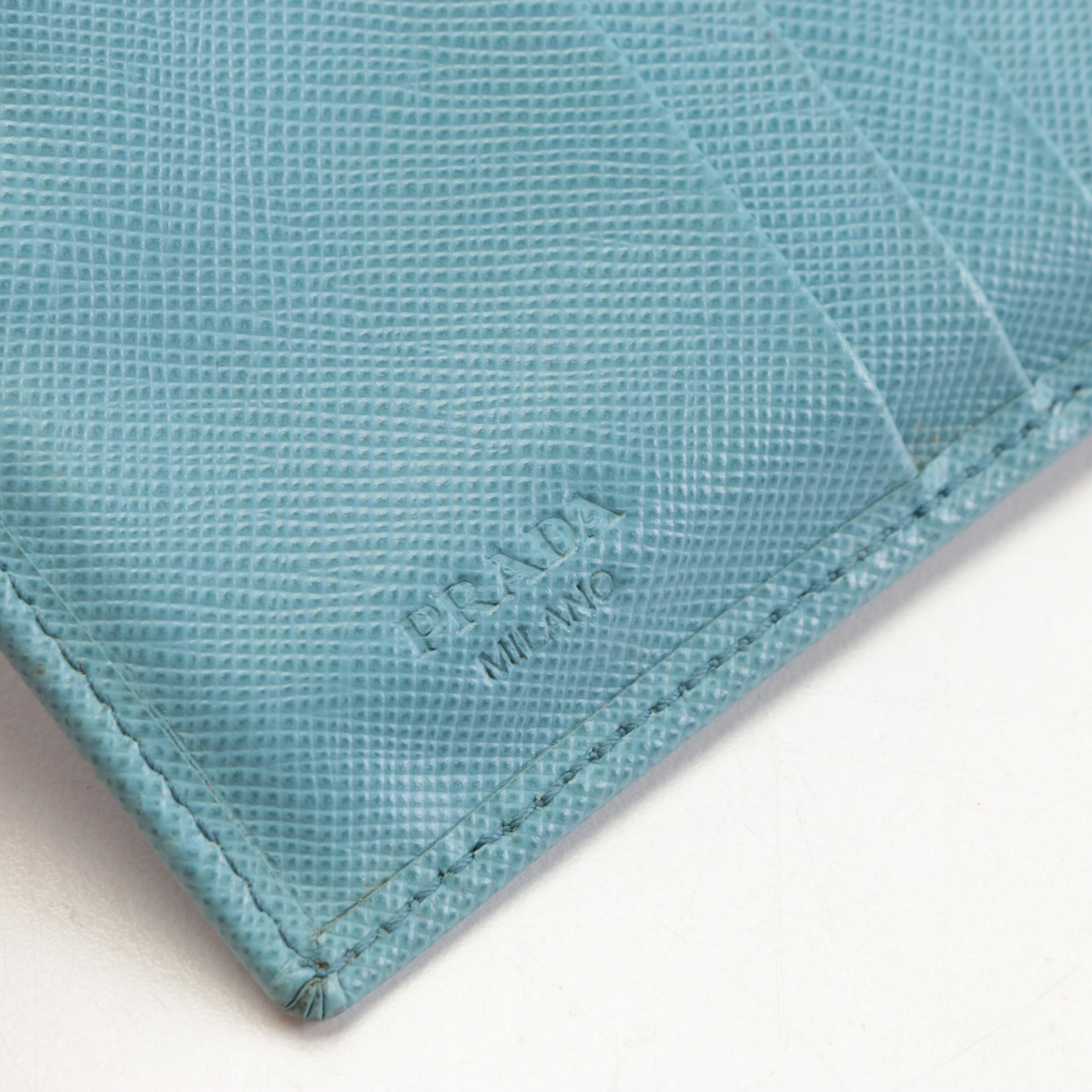 Prada Compact Bifold Wallet in Light Blue Saffiano Leather
