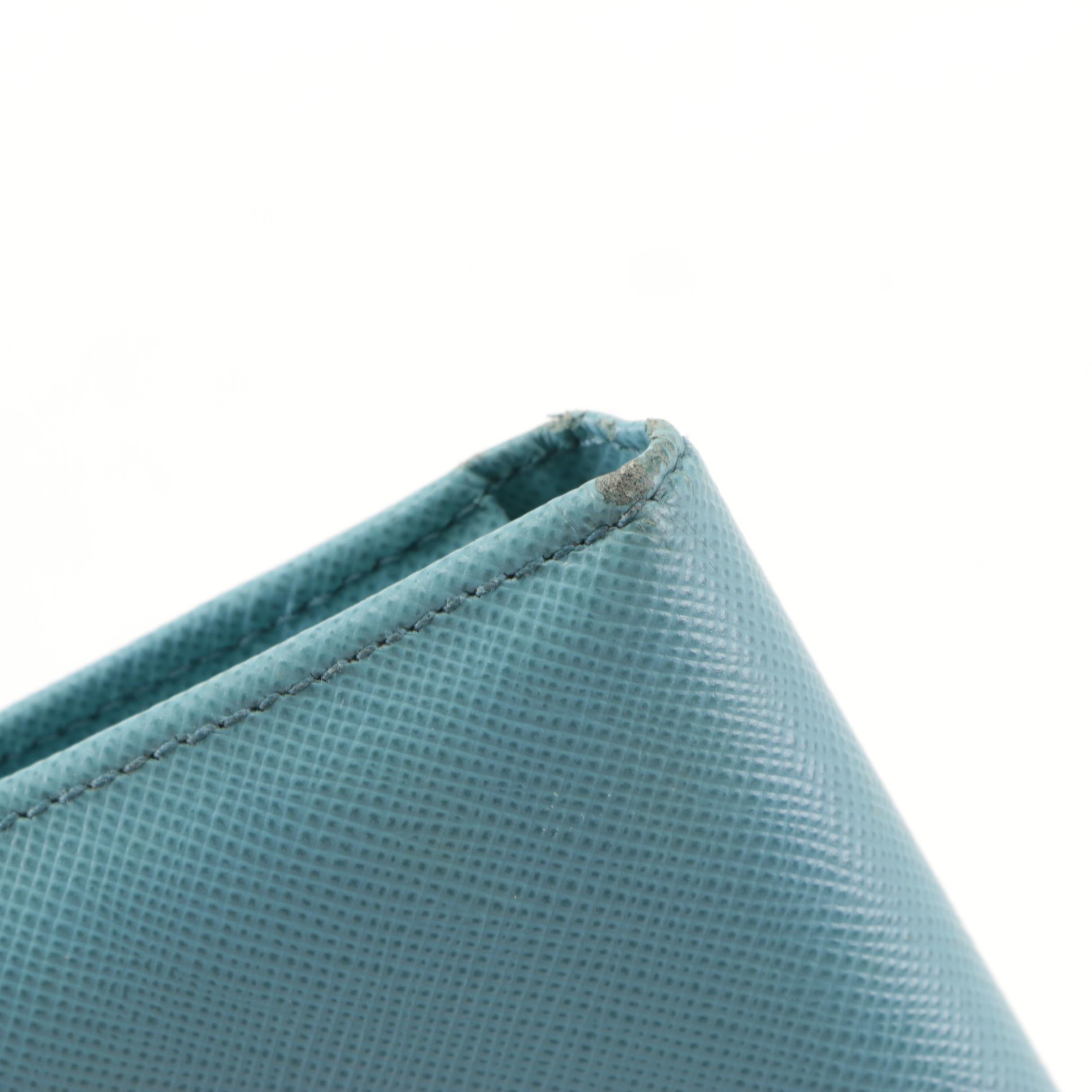 Prada Compact Bifold Wallet in Light Blue Saffiano Leather