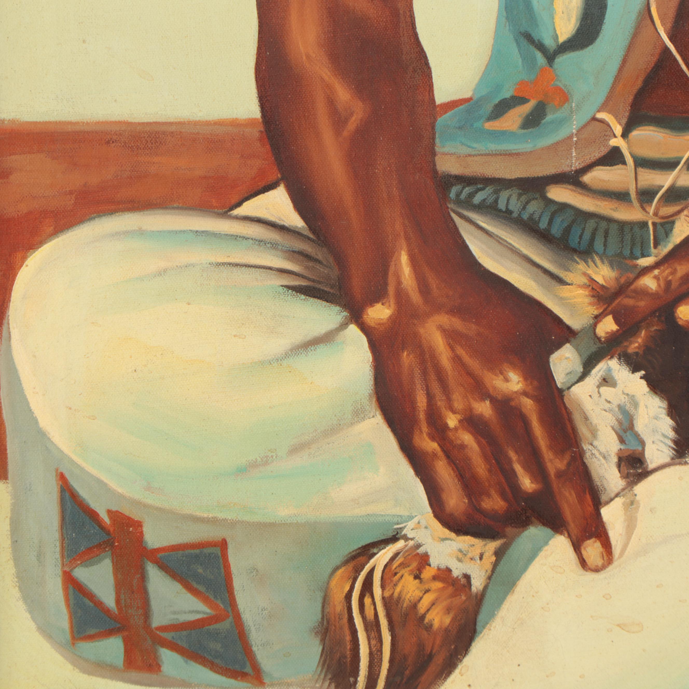 Thomas Morman Portrait Oil Painting of Native American, Mid-Late 20th Century