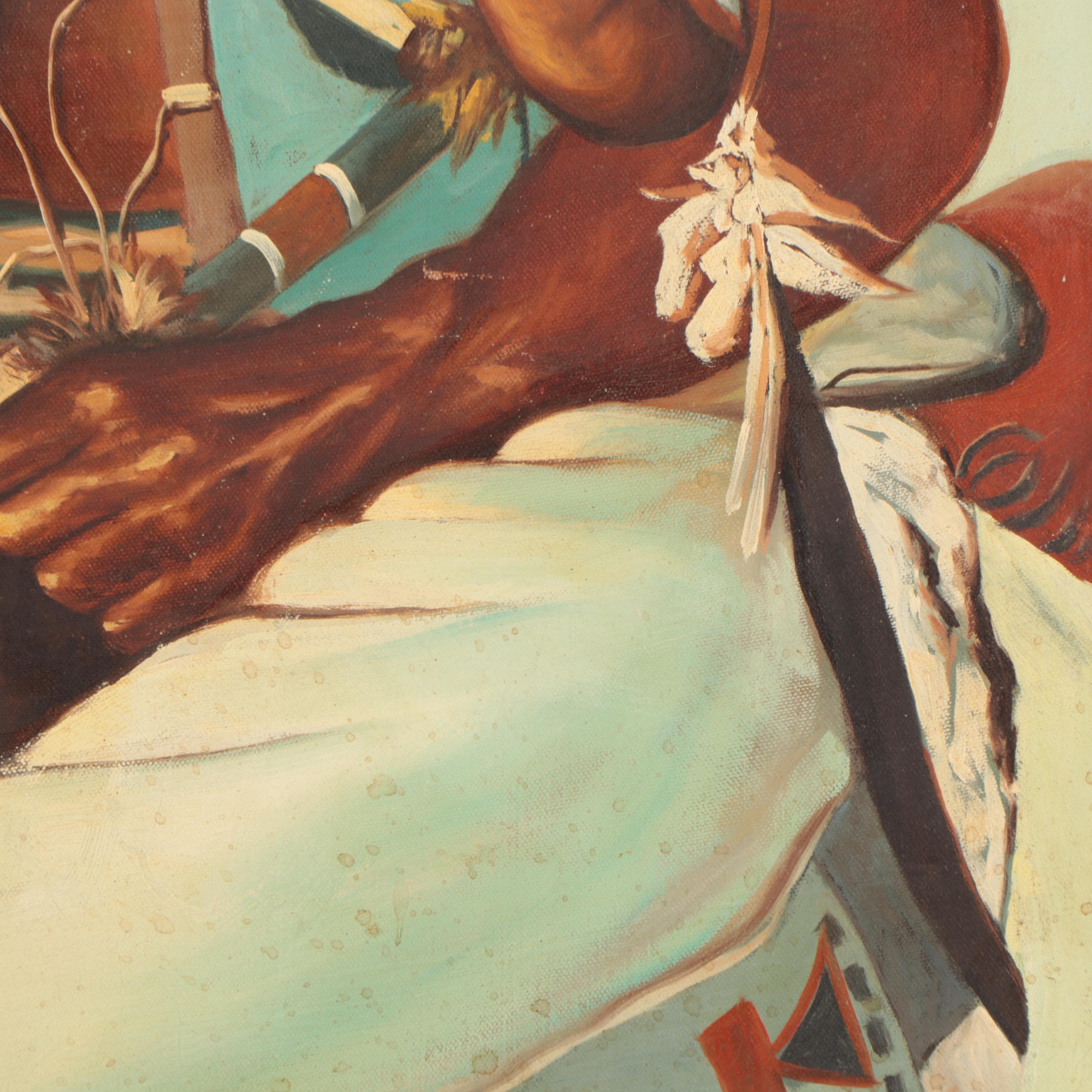 Thomas Morman Portrait Oil Painting of Native American, Mid-Late 20th Century