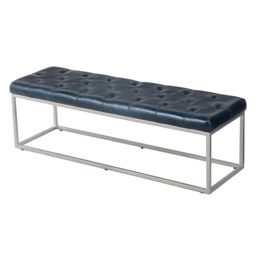 Ocean Traders Modernist Style Metal Framed "Bergen" Bench with Tufted Vinyl