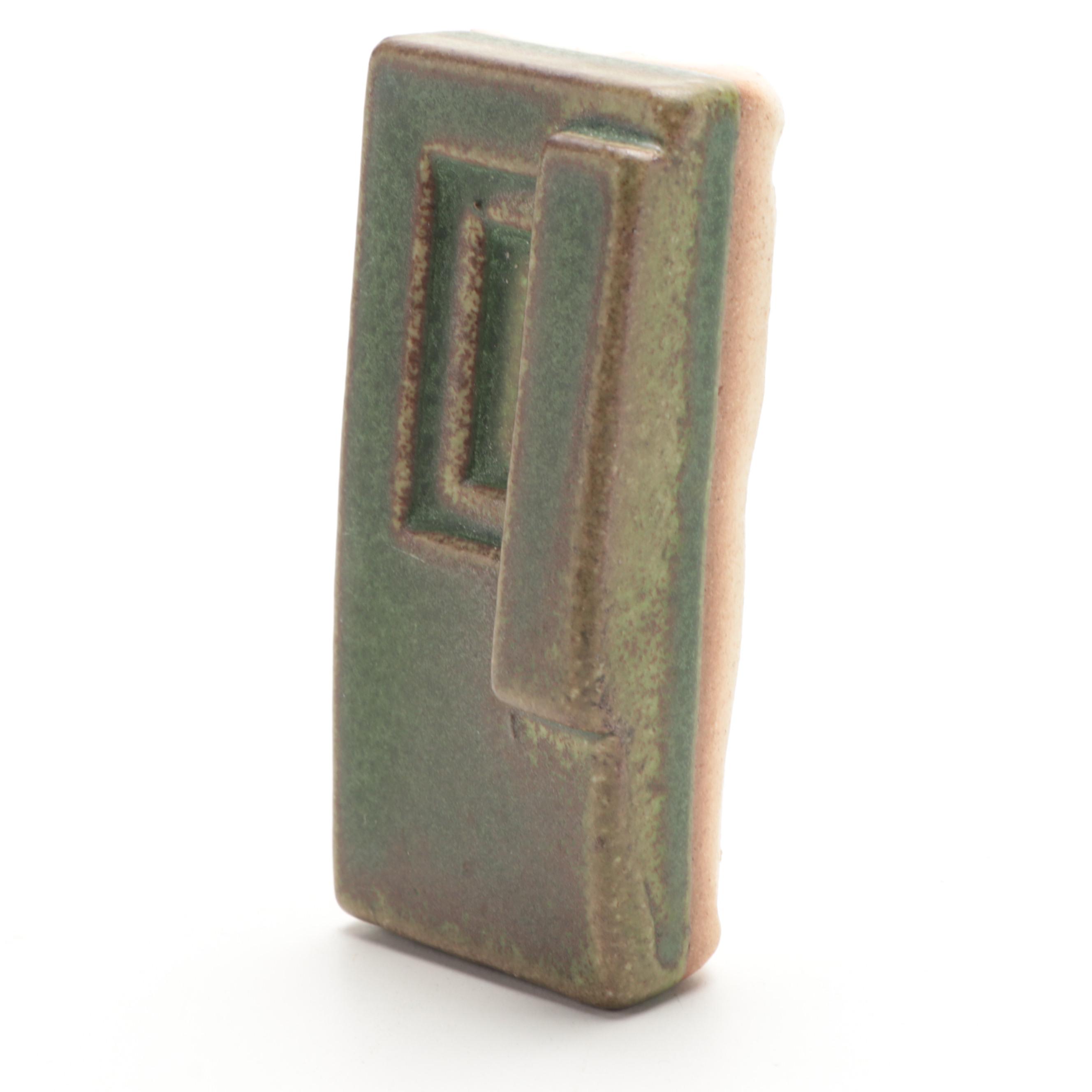 Pair of Mottled Green Glazed Art Pottery Tiles