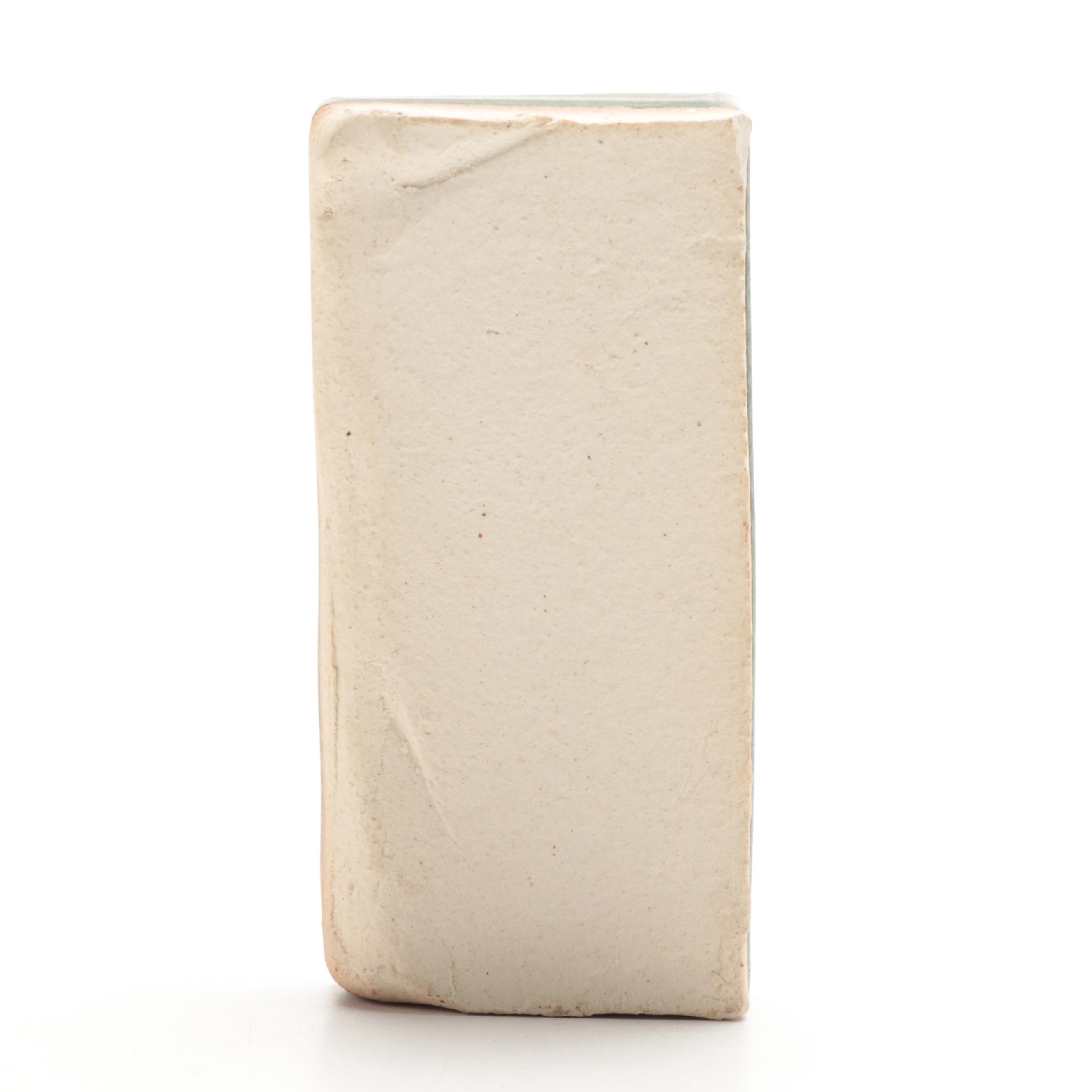 Pair of Mottled Green Glazed Art Pottery Tiles