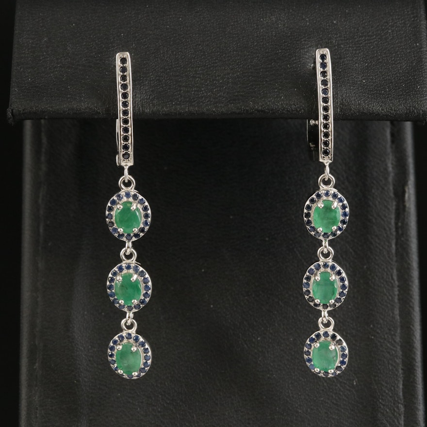 Sterling Emerald and Sapphire Drop Earrings