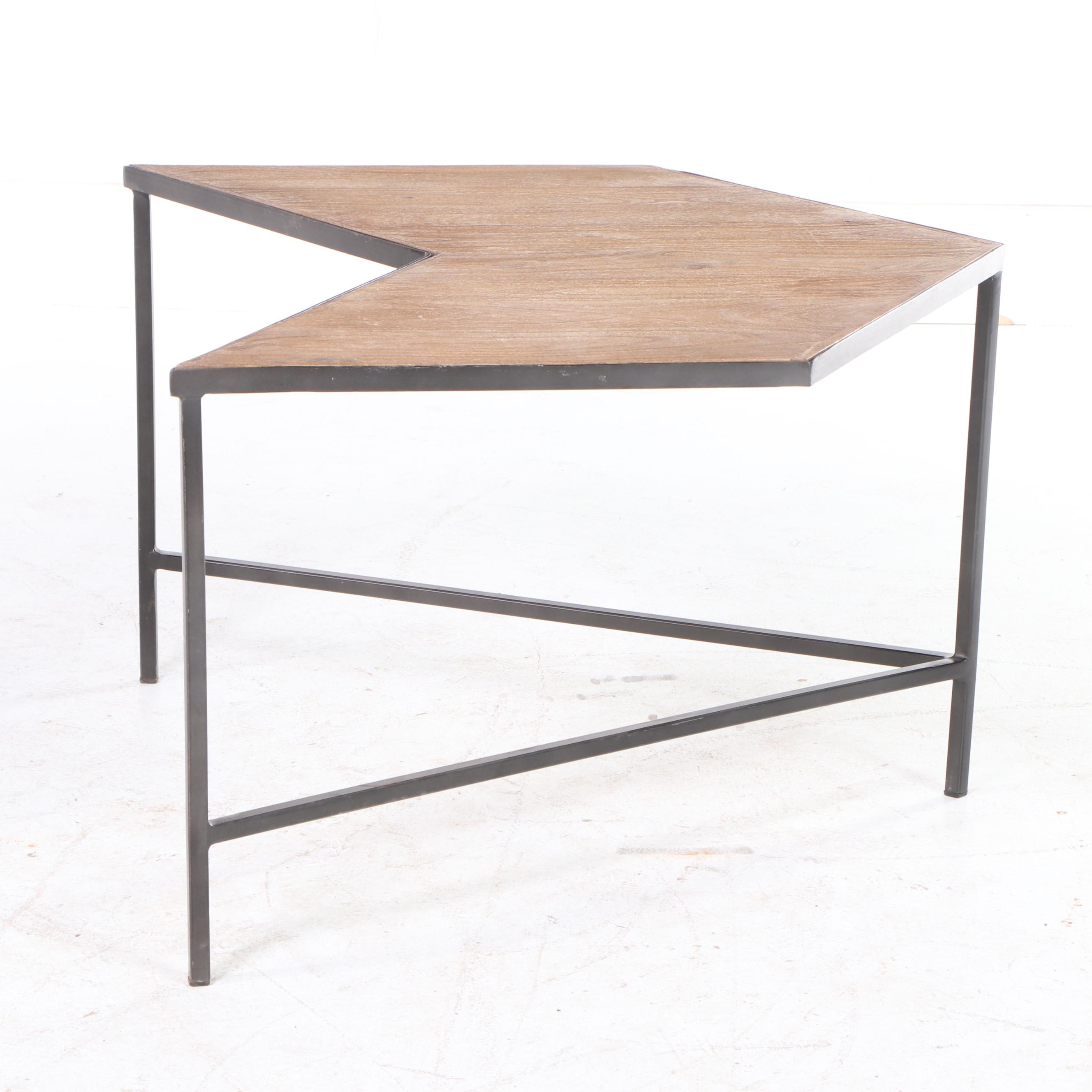 Contemporary Wood and Iron Two-Piece Modular Coffee Table