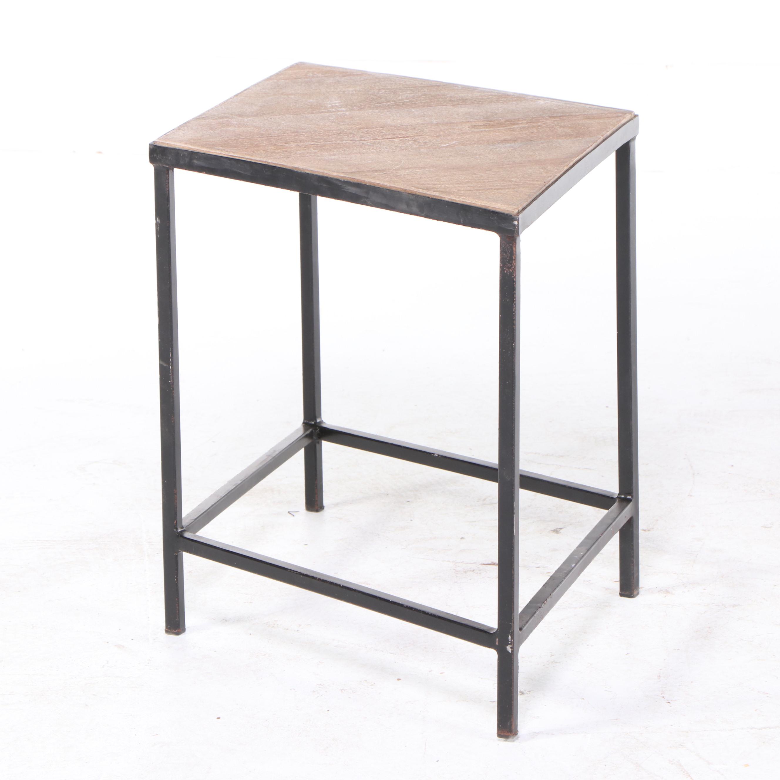 Contemporary Wood and Iron Two-Piece Modular Coffee Table