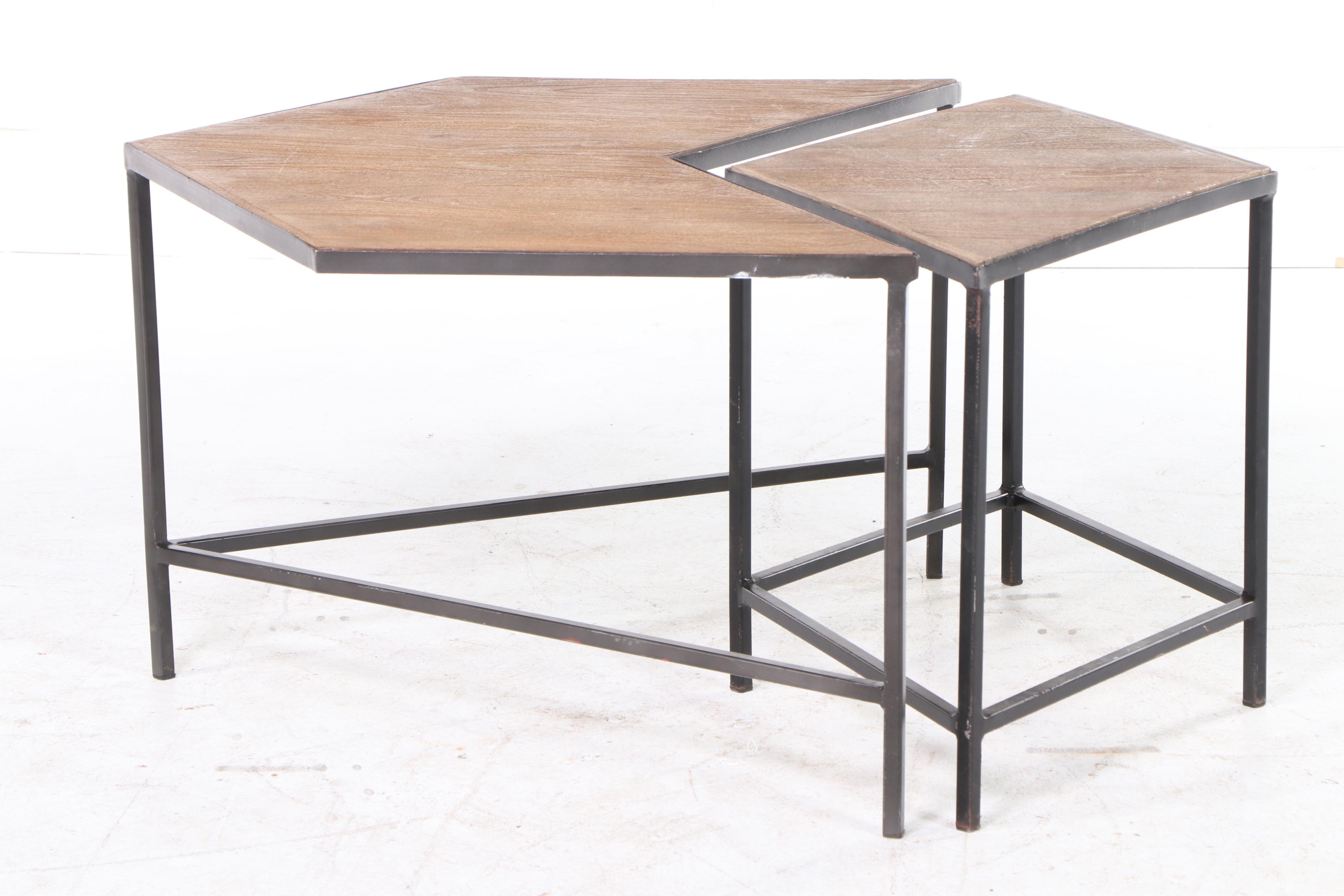 Contemporary Wood and Iron Two-Piece Modular Coffee Table