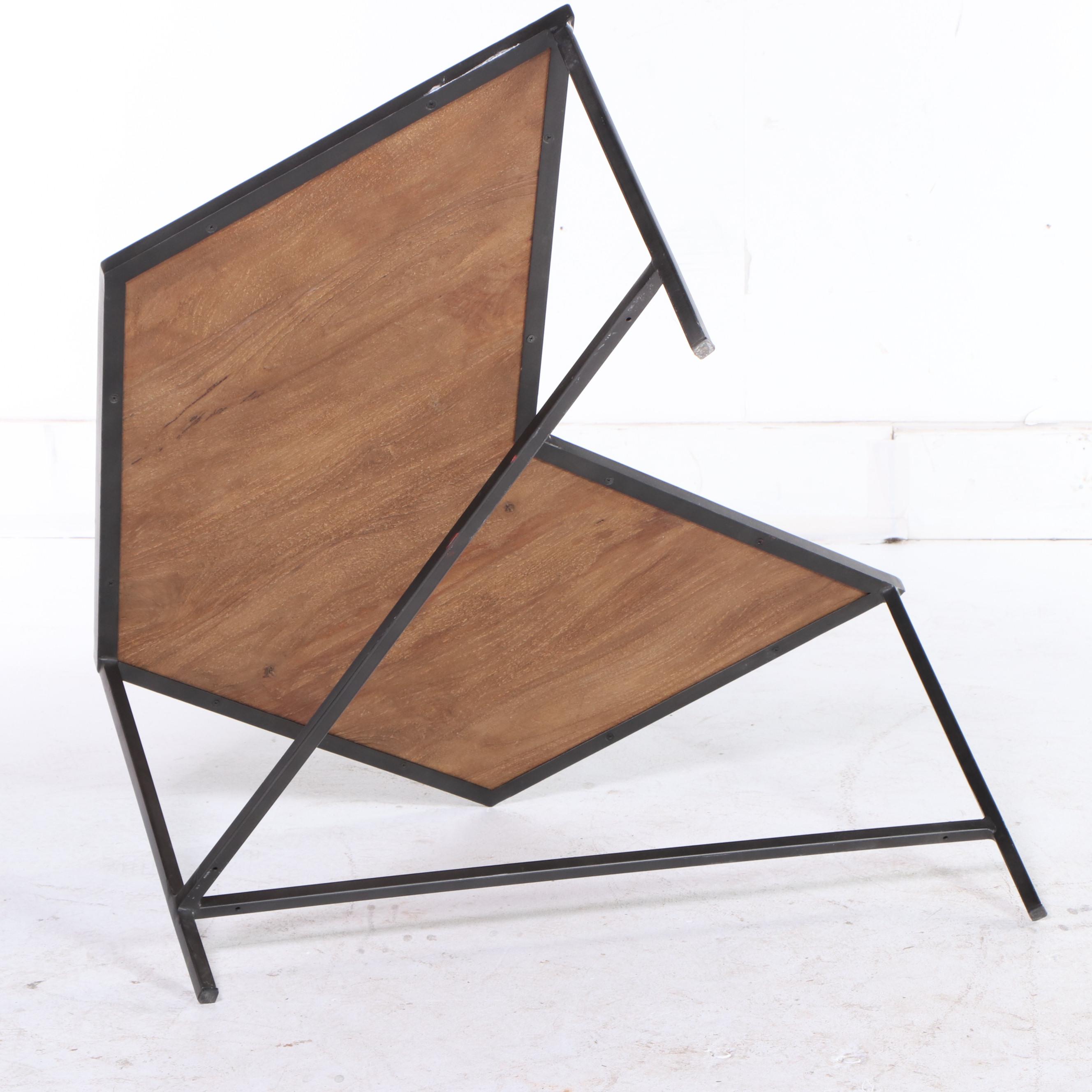 Contemporary Wood and Iron Two-Piece Modular Coffee Table