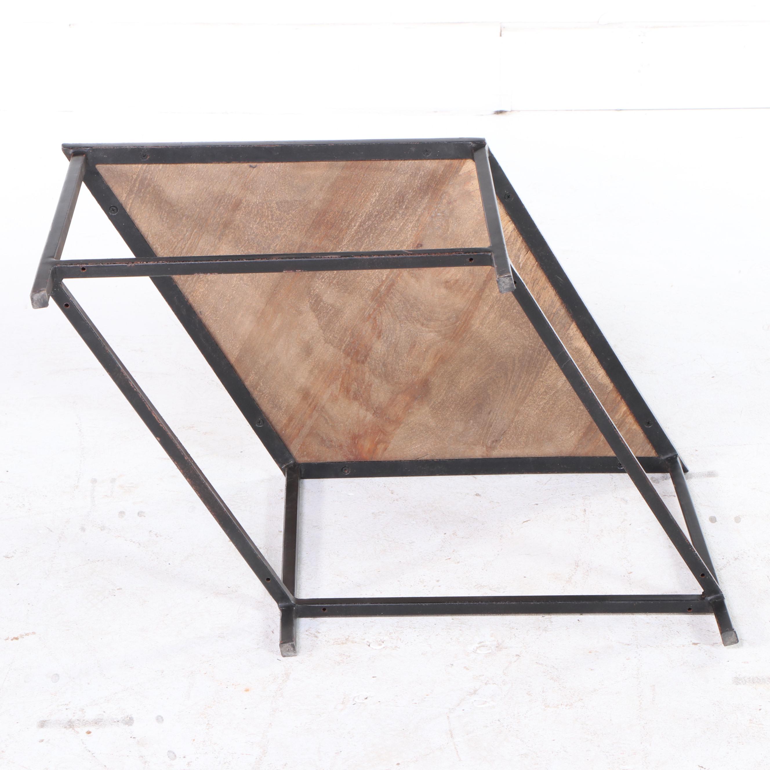 Contemporary Wood and Iron Two-Piece Modular Coffee Table