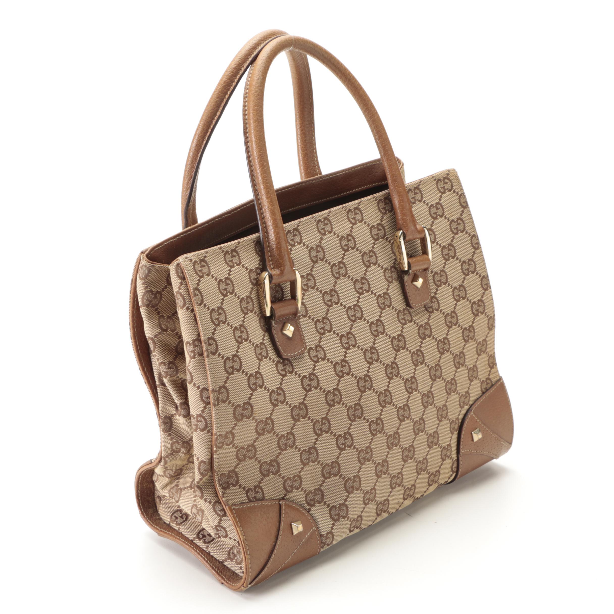 Gucci Nailhead Handbag in GG Canvas and Cinghiale Leather