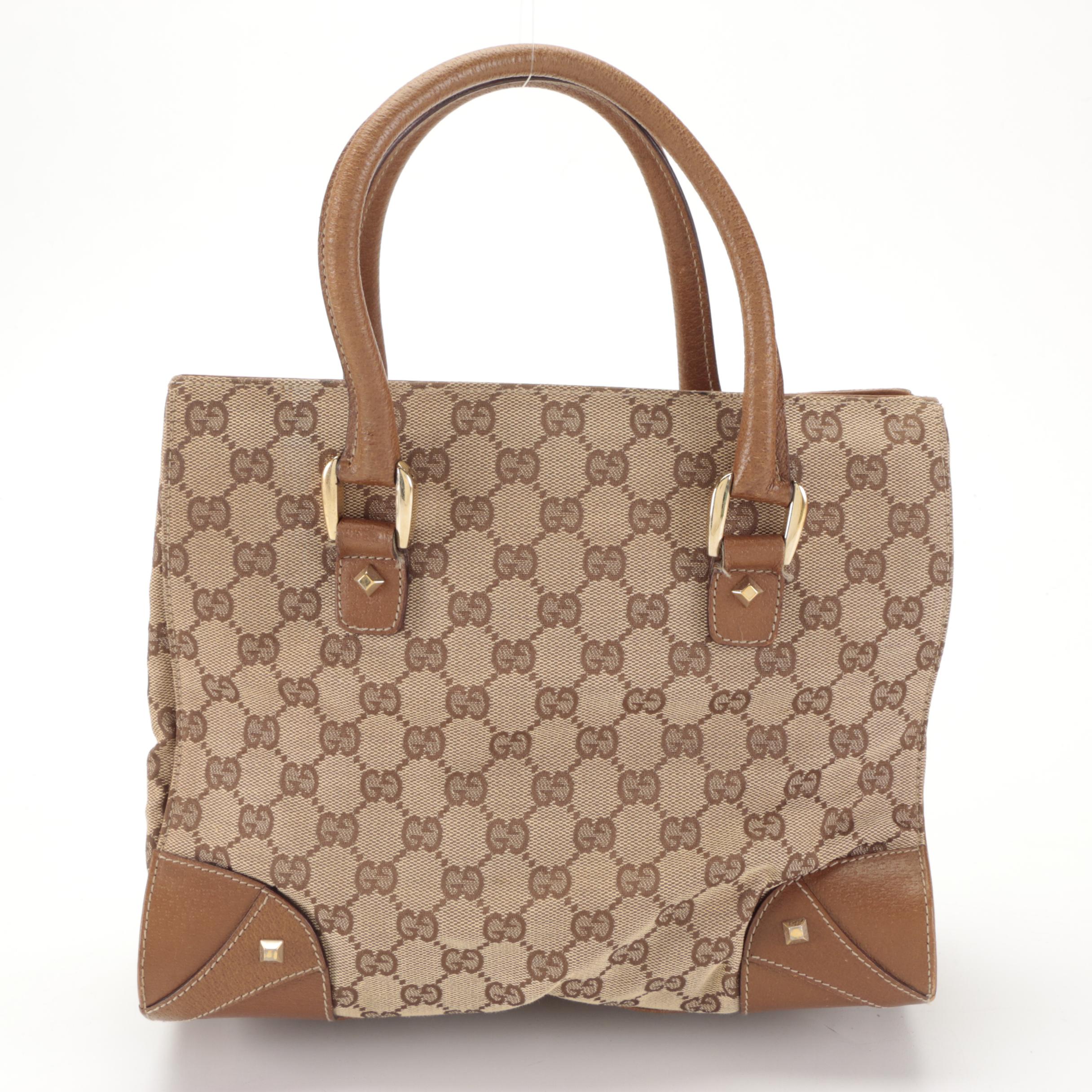 Gucci Nailhead Handbag in GG Canvas and Cinghiale Leather