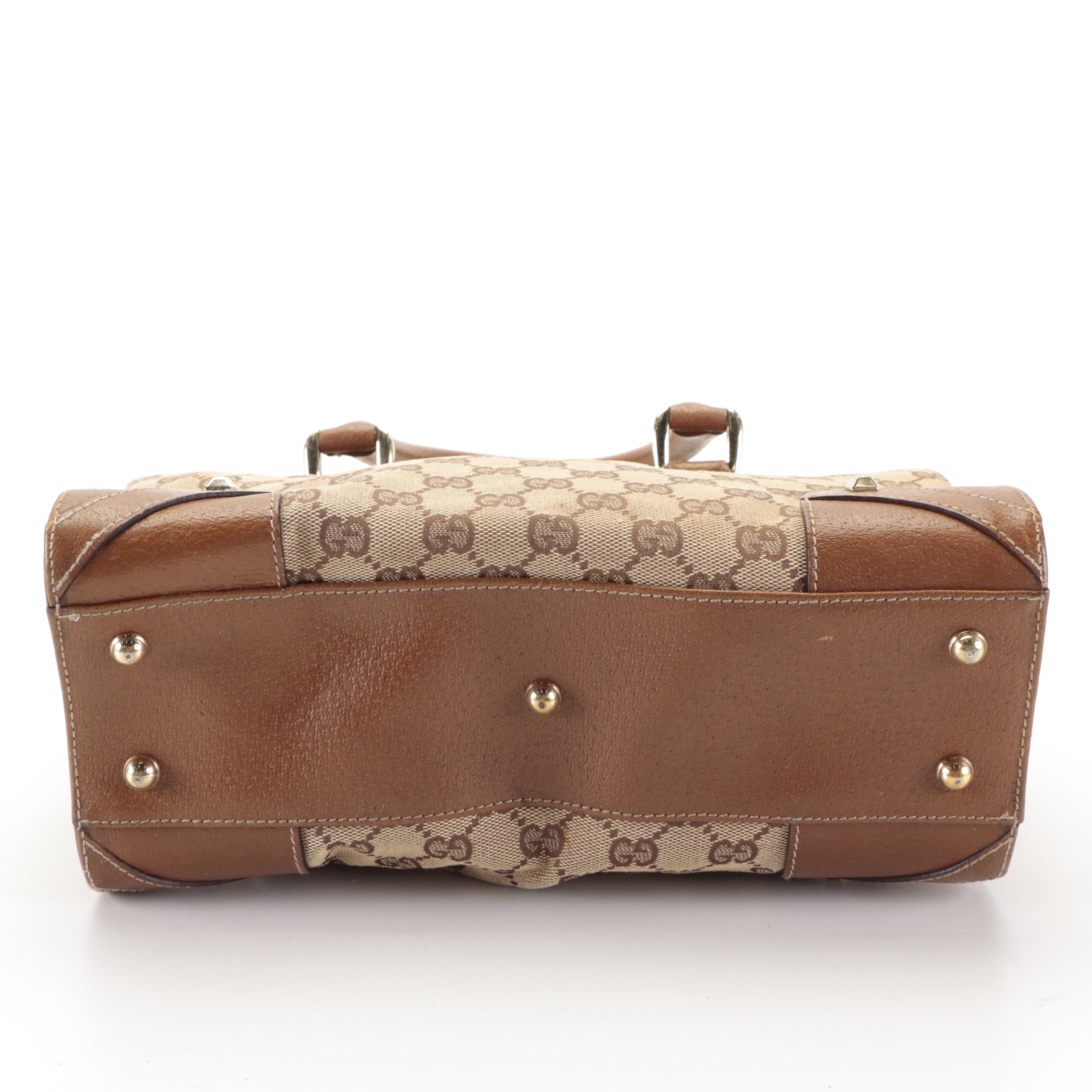 Gucci Nailhead Handbag in GG Canvas and Cinghiale Leather