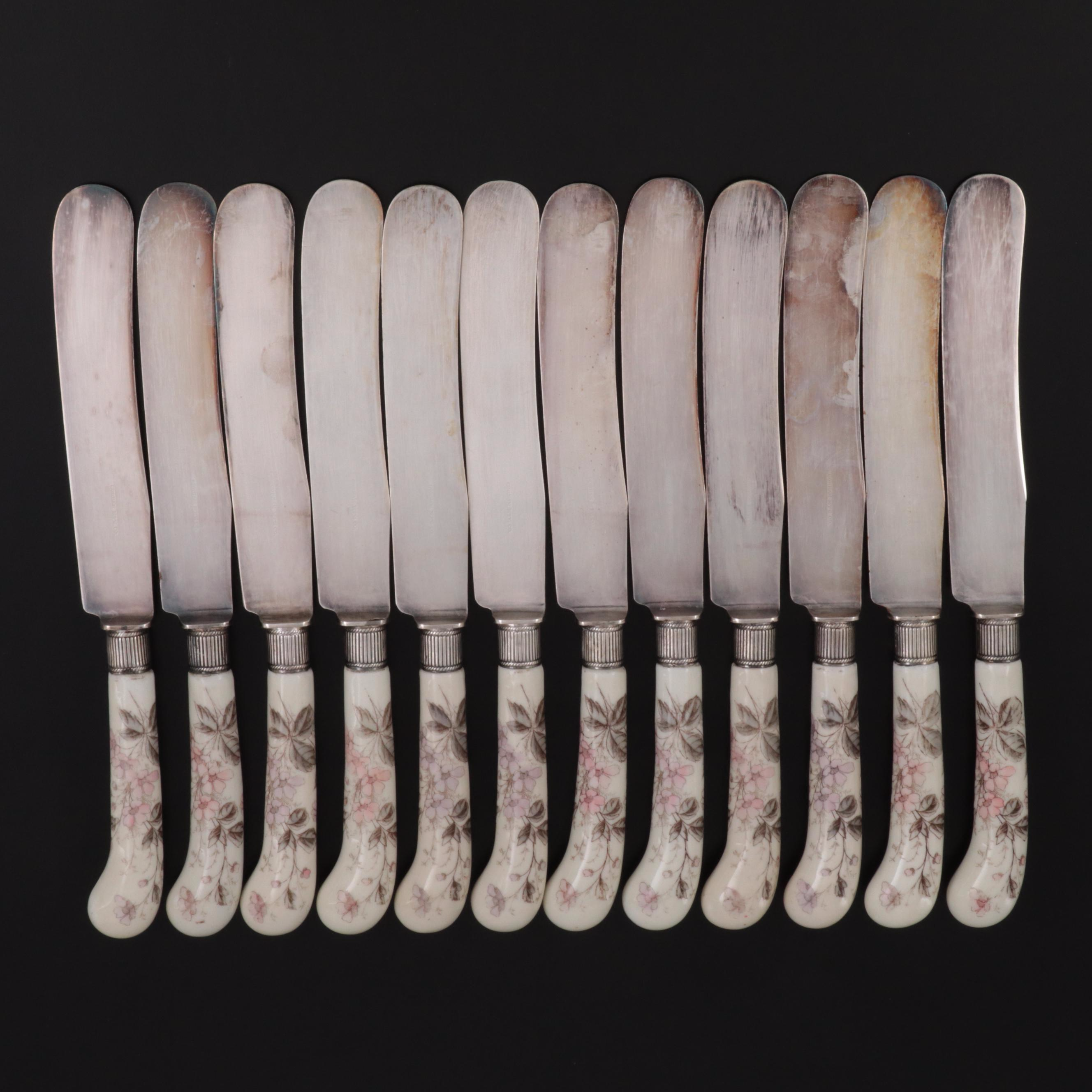 Gorham Mfg. Co. Stainless Steel and Hand Painted Porcelain Pistol Handle Knives