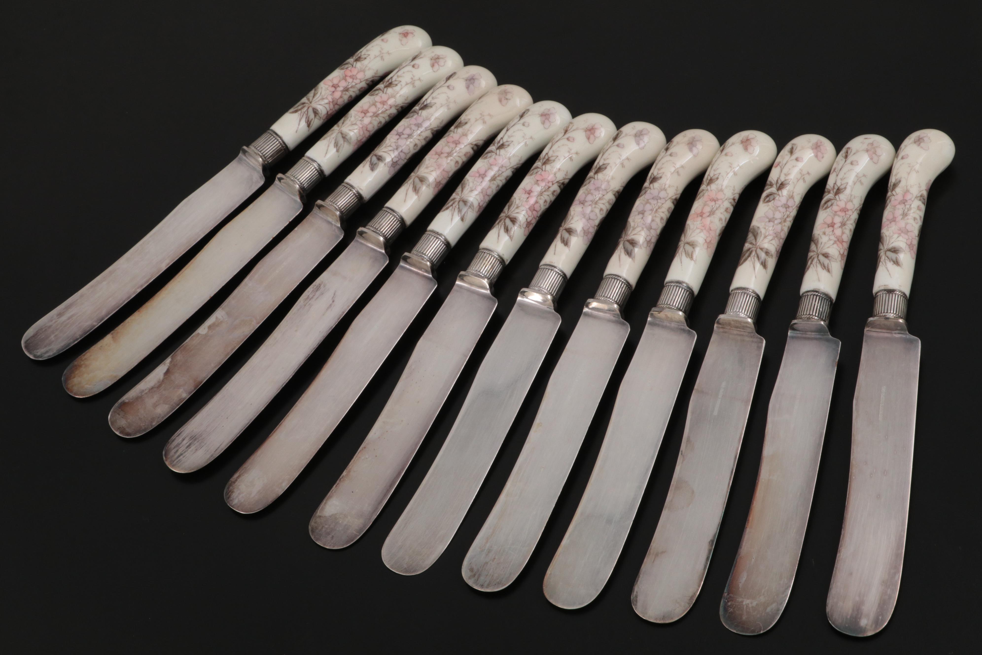 Gorham Mfg. Co. Stainless Steel and Hand Painted Porcelain Pistol Handle Knives