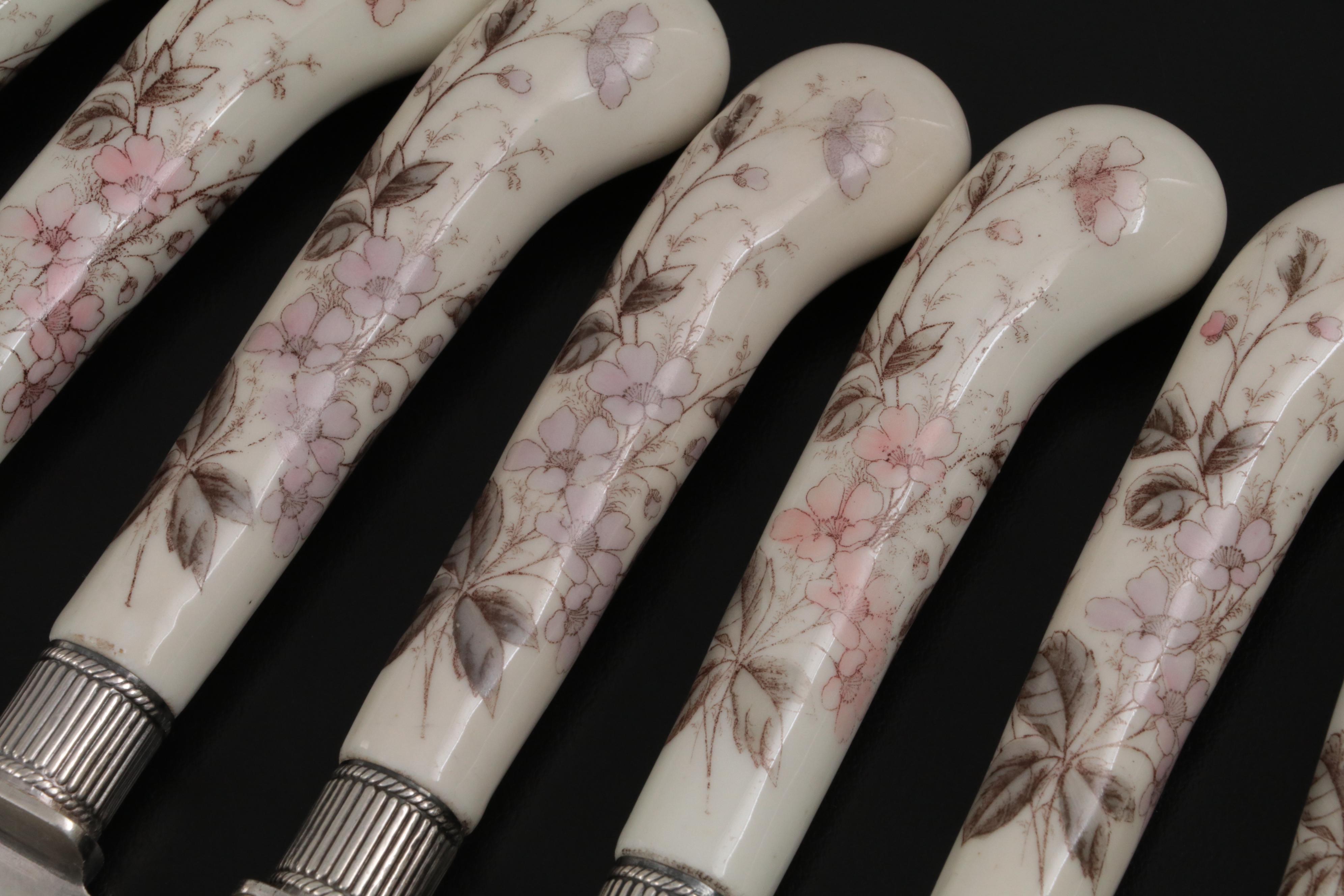 Gorham Mfg. Co. Stainless Steel and Hand Painted Porcelain Pistol Handle Knives