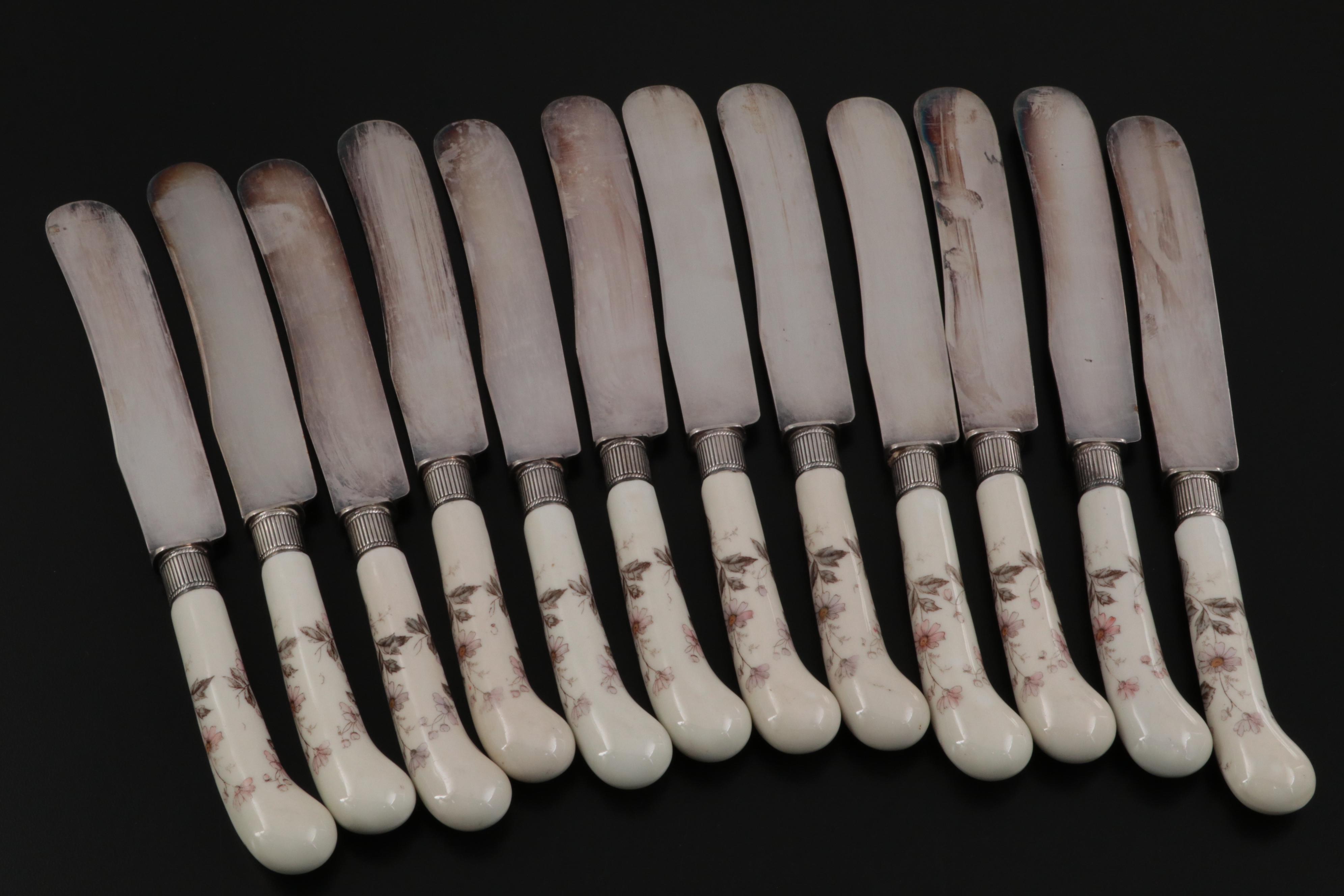 Gorham Mfg. Co. Stainless Steel and Hand Painted Porcelain Pistol Handle Knives