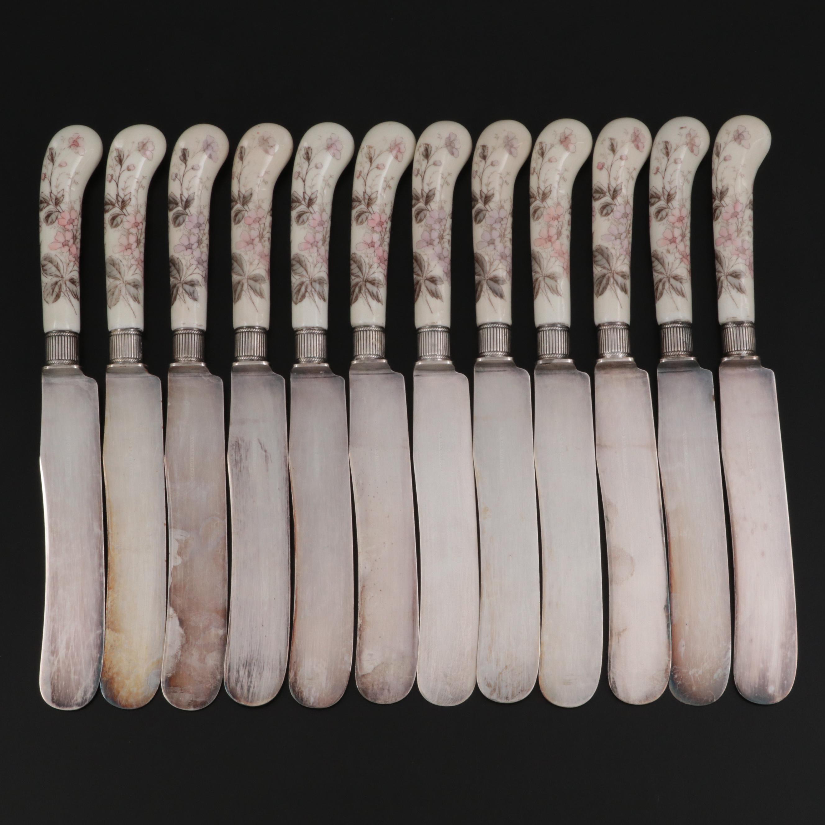 Gorham Mfg. Co. Stainless Steel and Hand Painted Porcelain Pistol Handle Knives