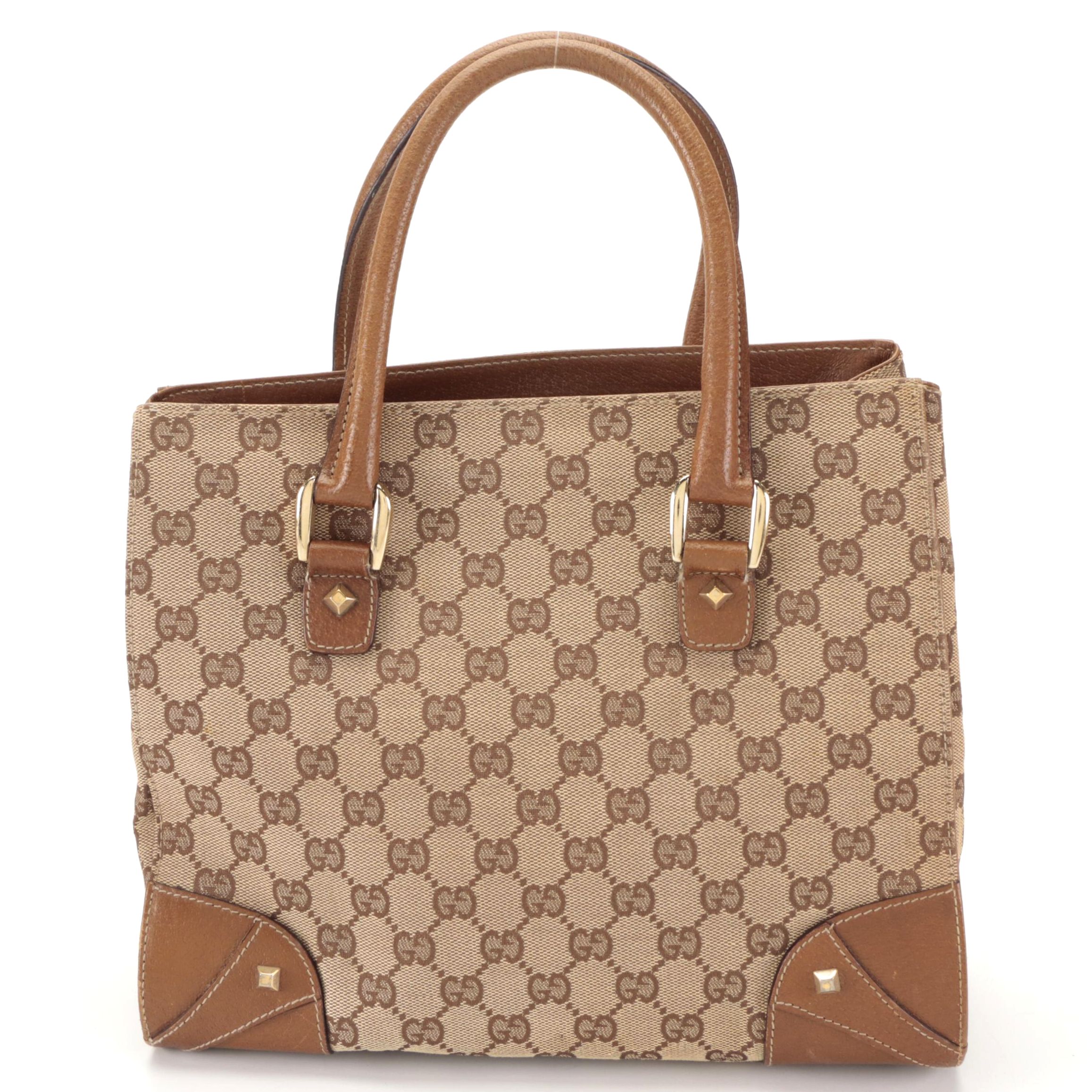 Gucci Nailhead Handbag in GG Canvas and Cinghiale Leather