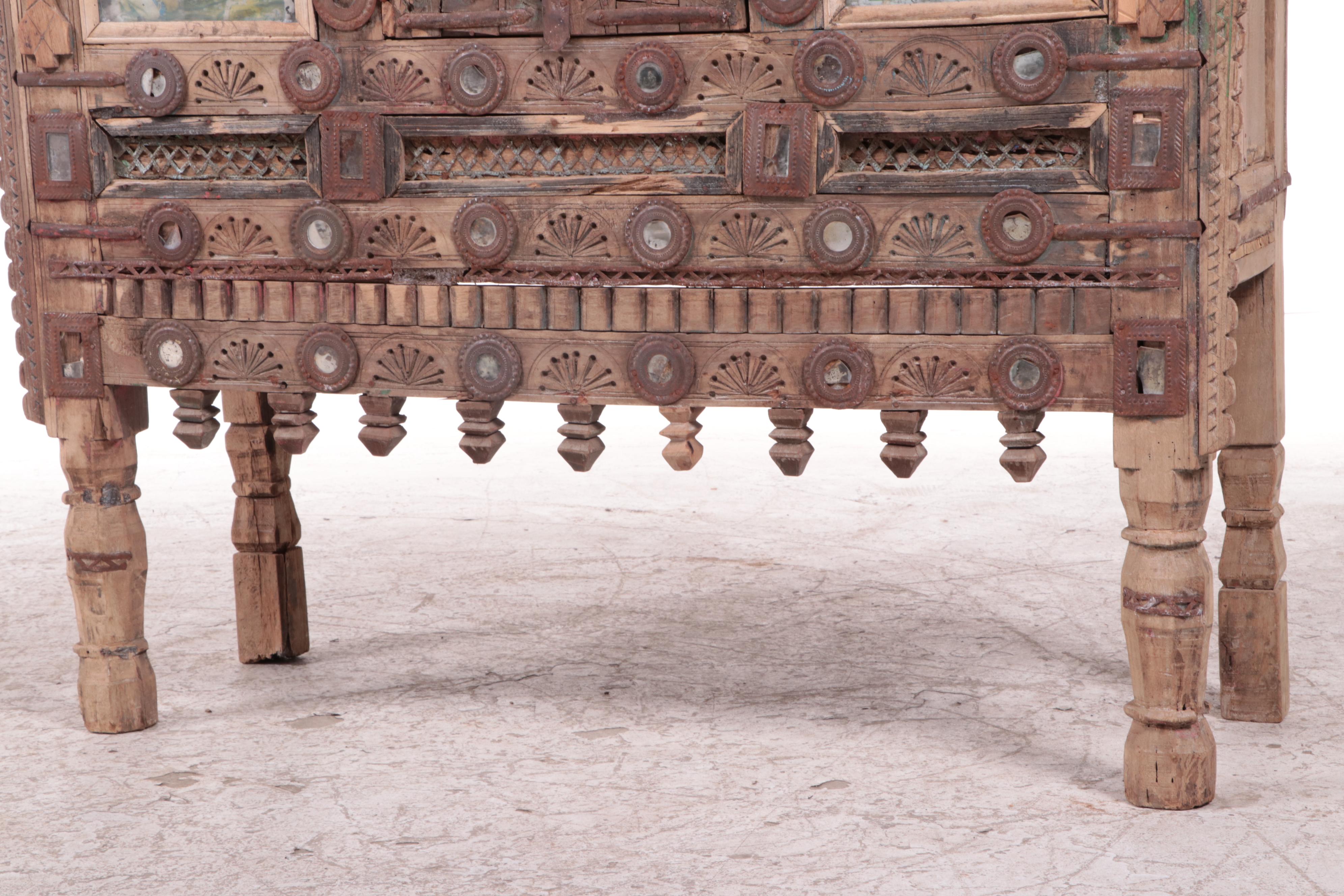 Indian Carved and Paint-Decorated Wood Damchiya