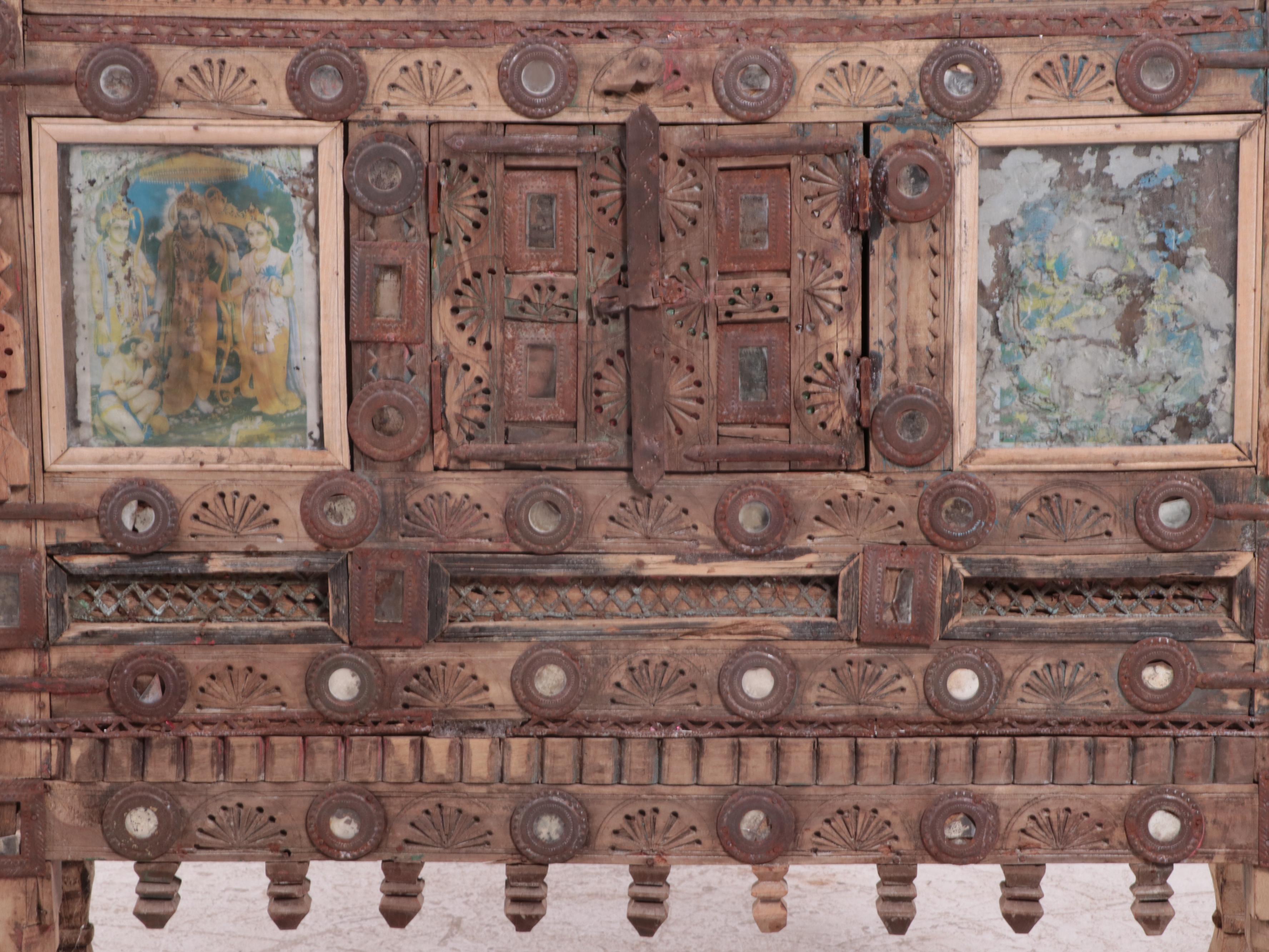 Indian Carved and Paint-Decorated Wood Damchiya