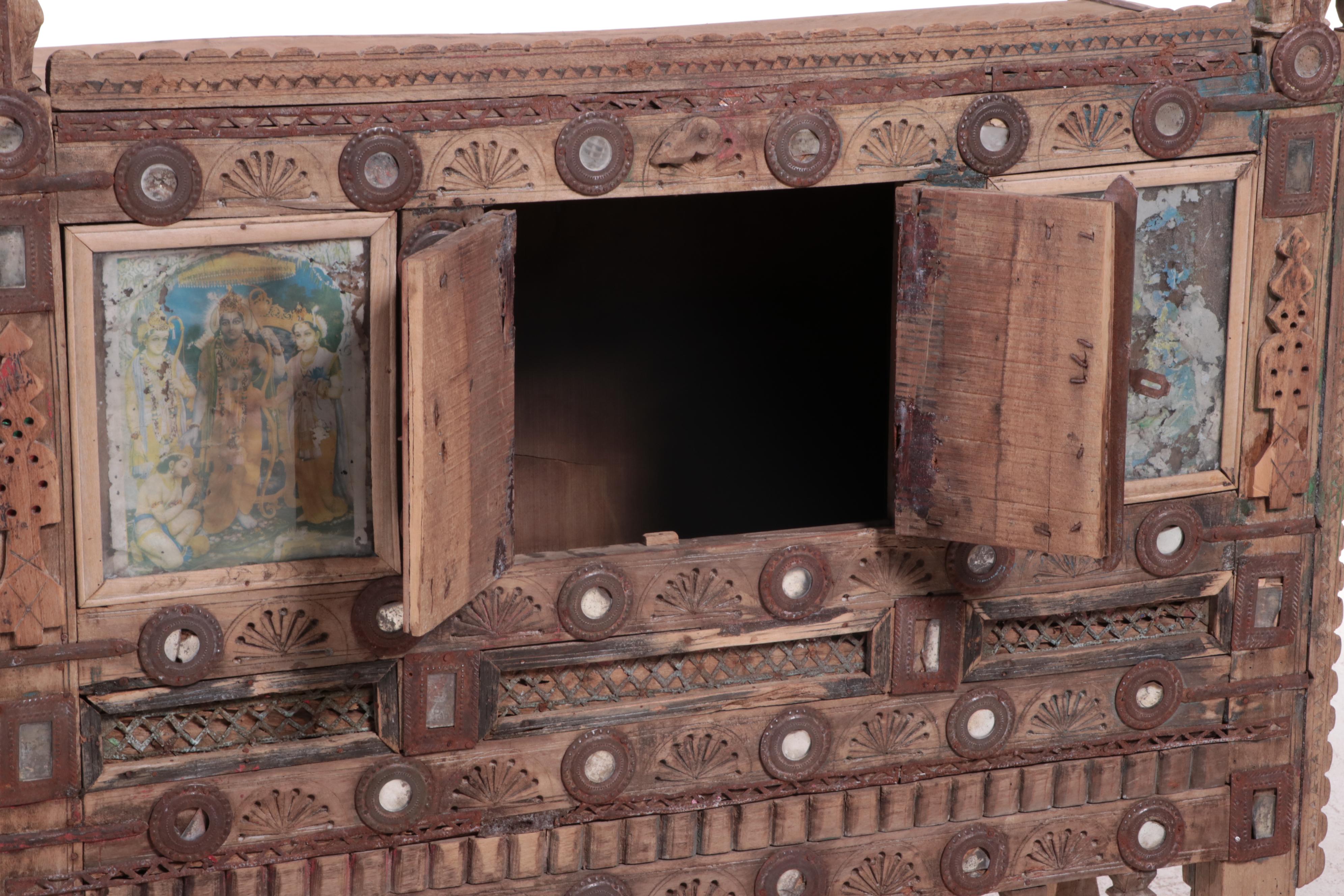 Indian Carved and Paint-Decorated Wood Damchiya