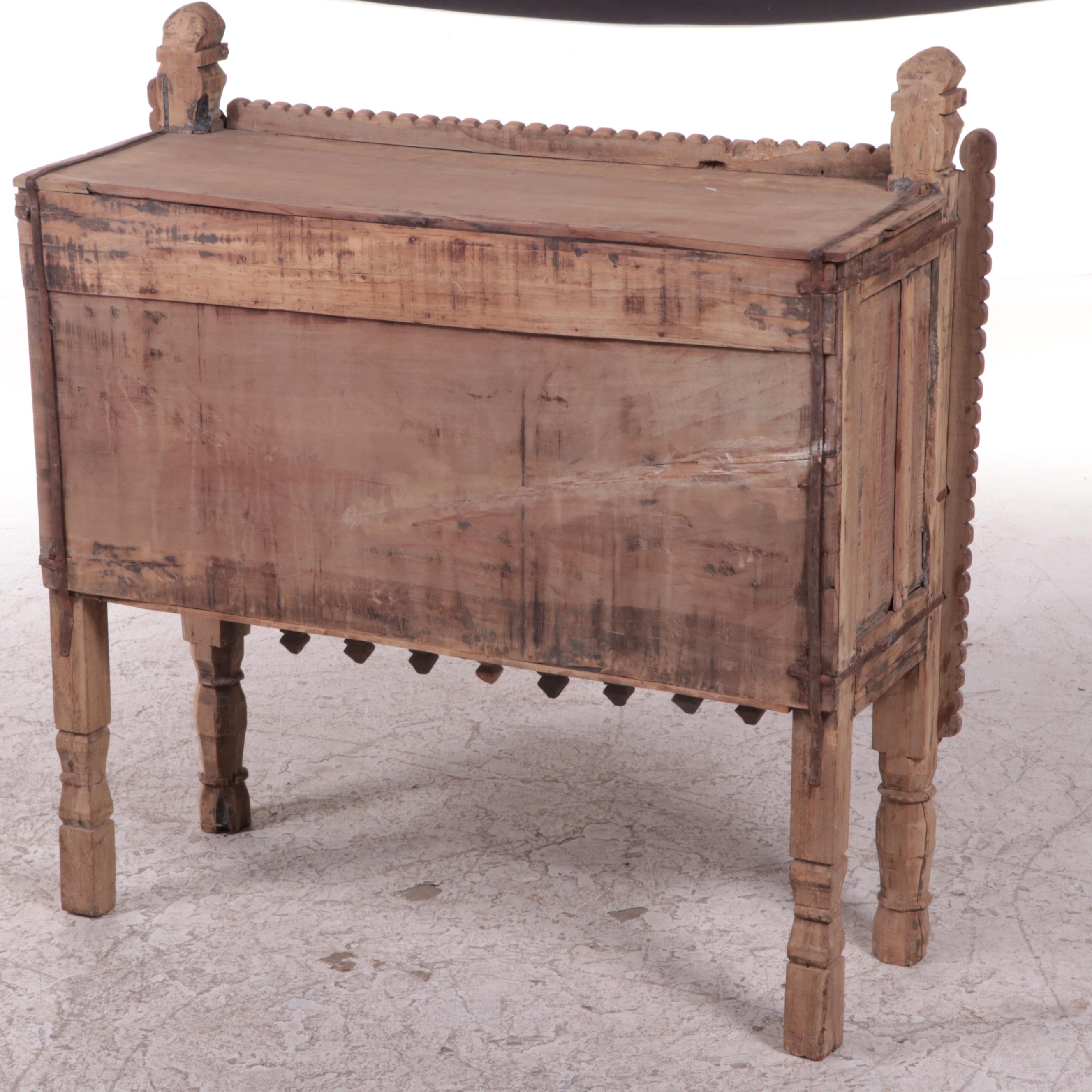 Indian Carved and Paint-Decorated Wood Damchiya