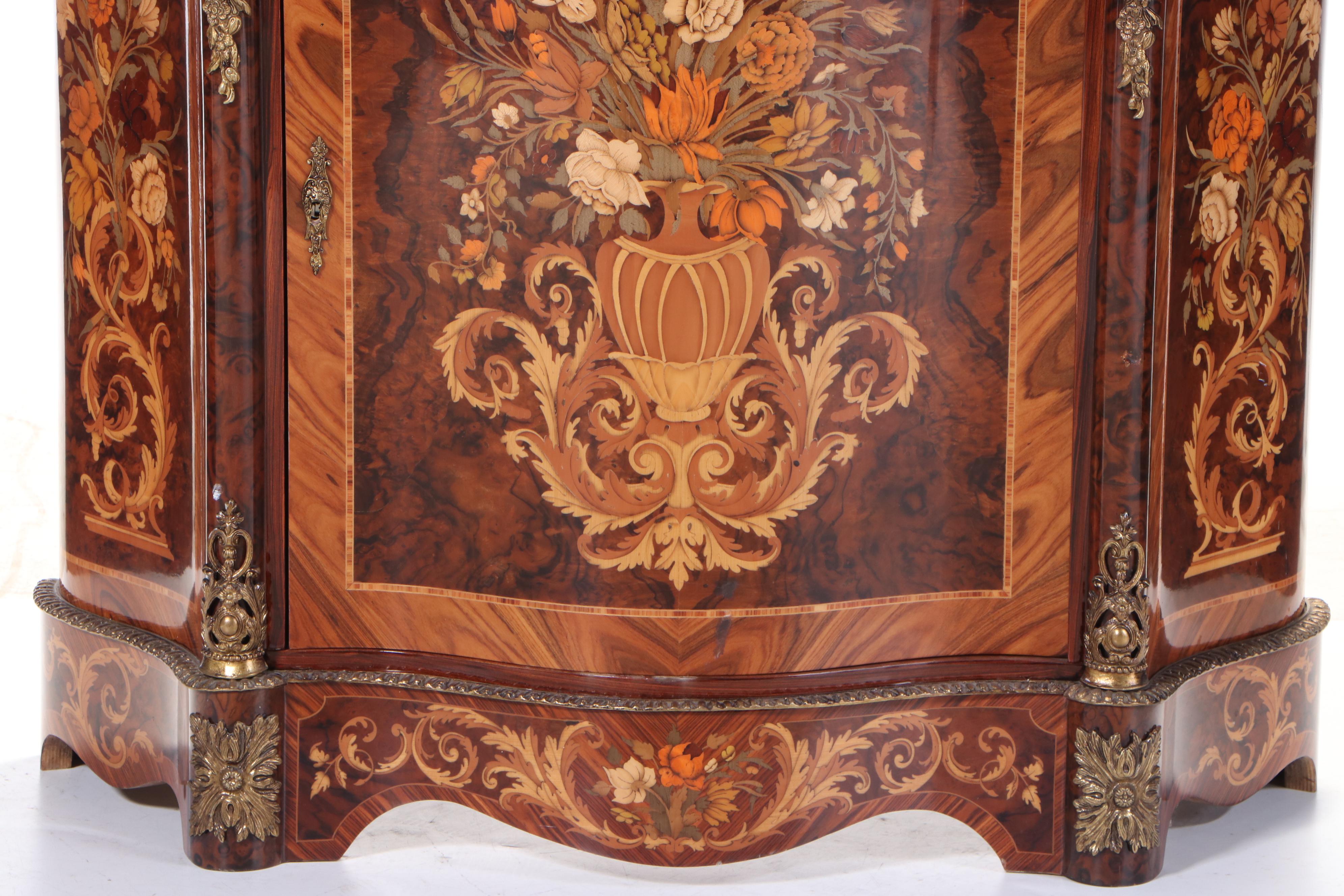 Louis XV Style Burlwood, Marquetry and Brass-Mounted Cabinet