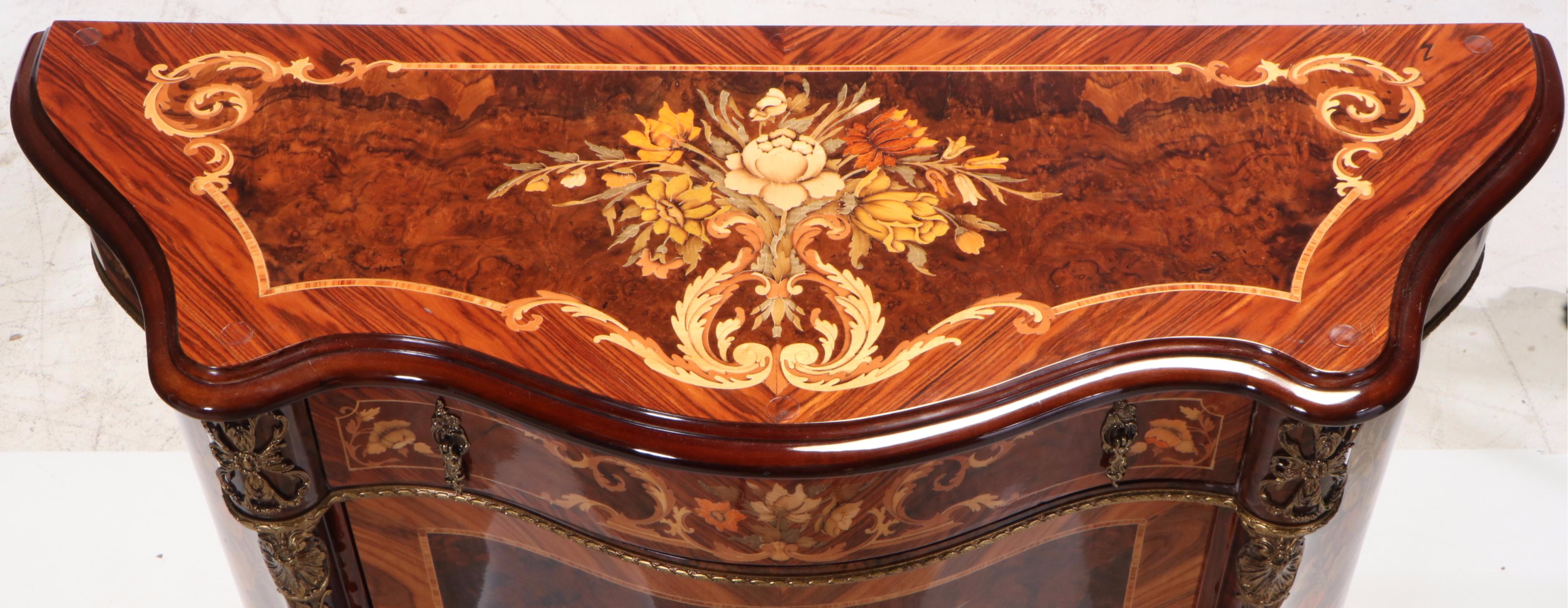 Louis XV Style Burlwood, Marquetry and Brass-Mounted Cabinet