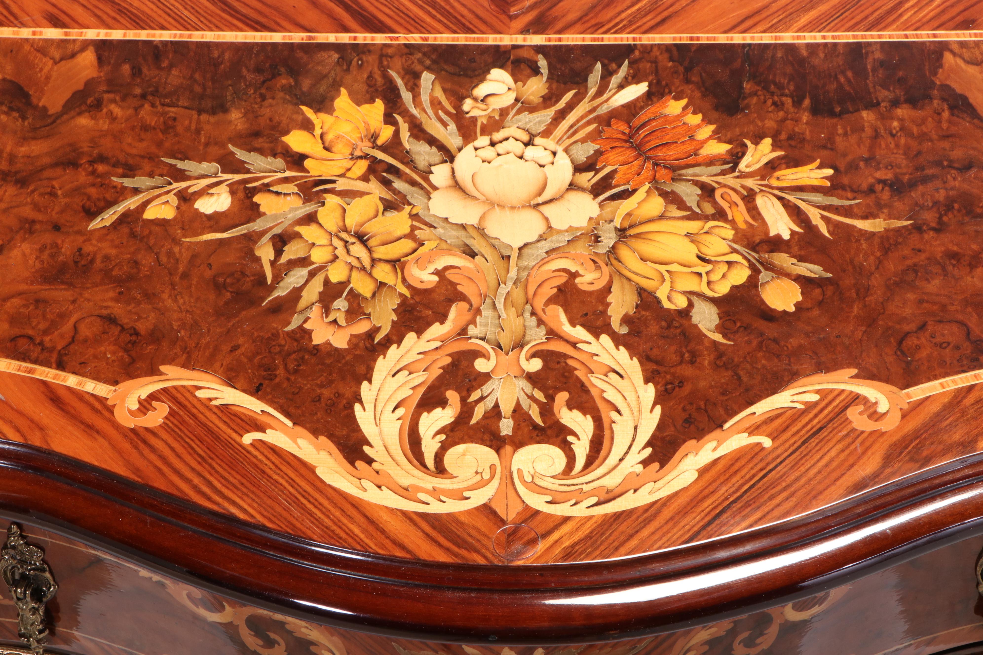Louis XV Style Burlwood, Marquetry and Brass-Mounted Cabinet