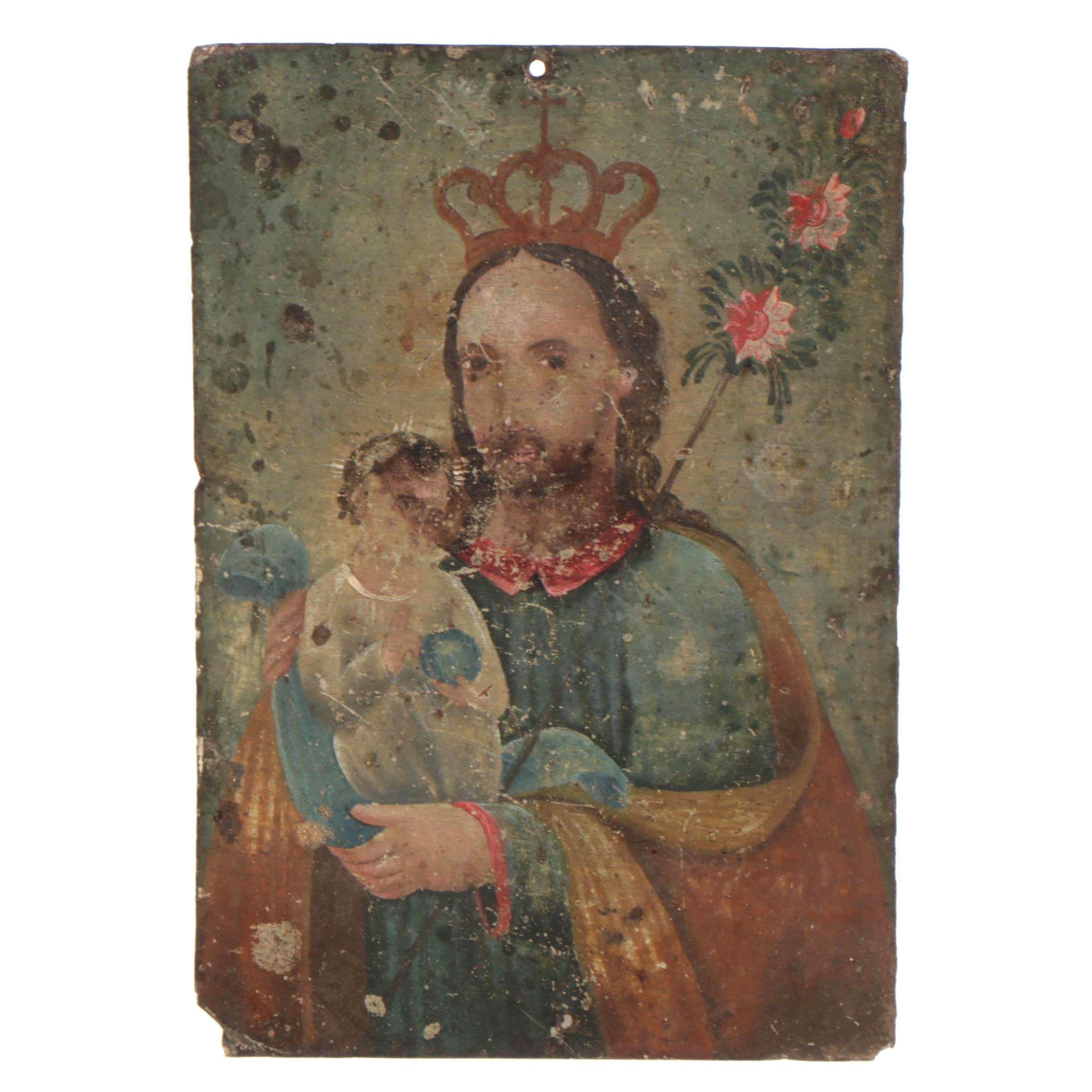 Mexican Retablo Painting of St. Joseph