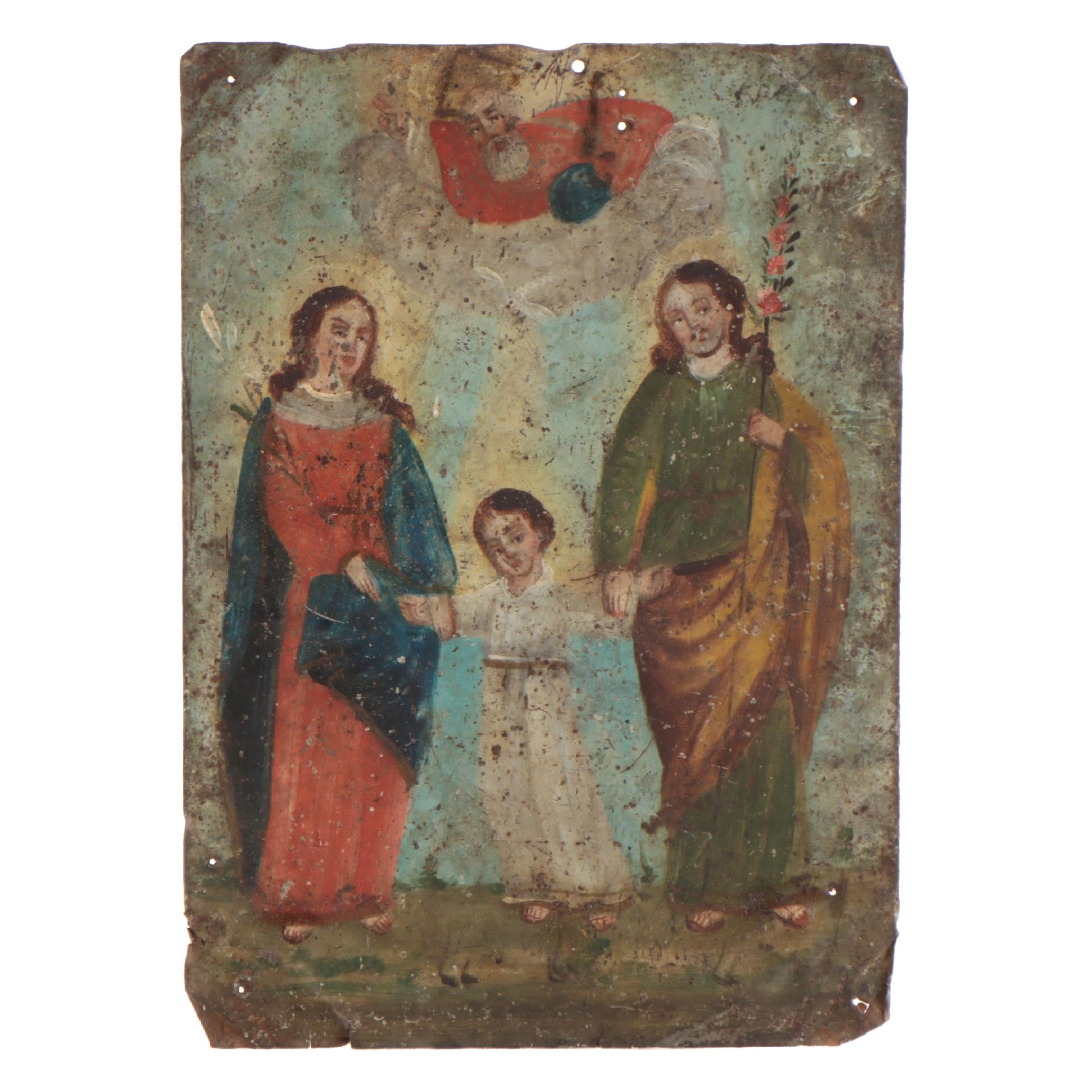 Mexican Retablo Painting of the Holy Family