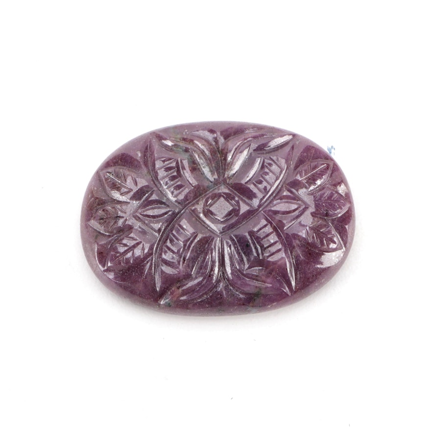 Floral Motif Carved 322.94 CT Ruby Stone