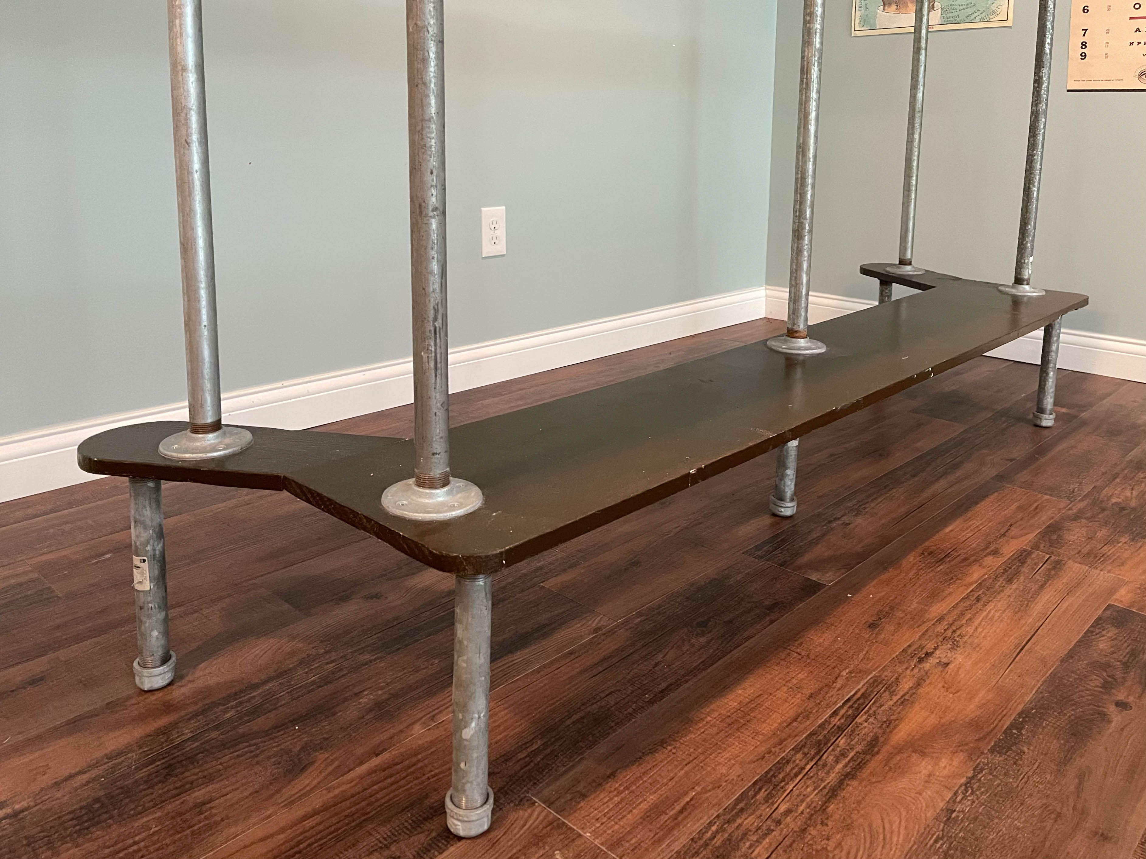 Industrial Style Steel Pipe, Oak, and Painted Plywood Bar-Height Table