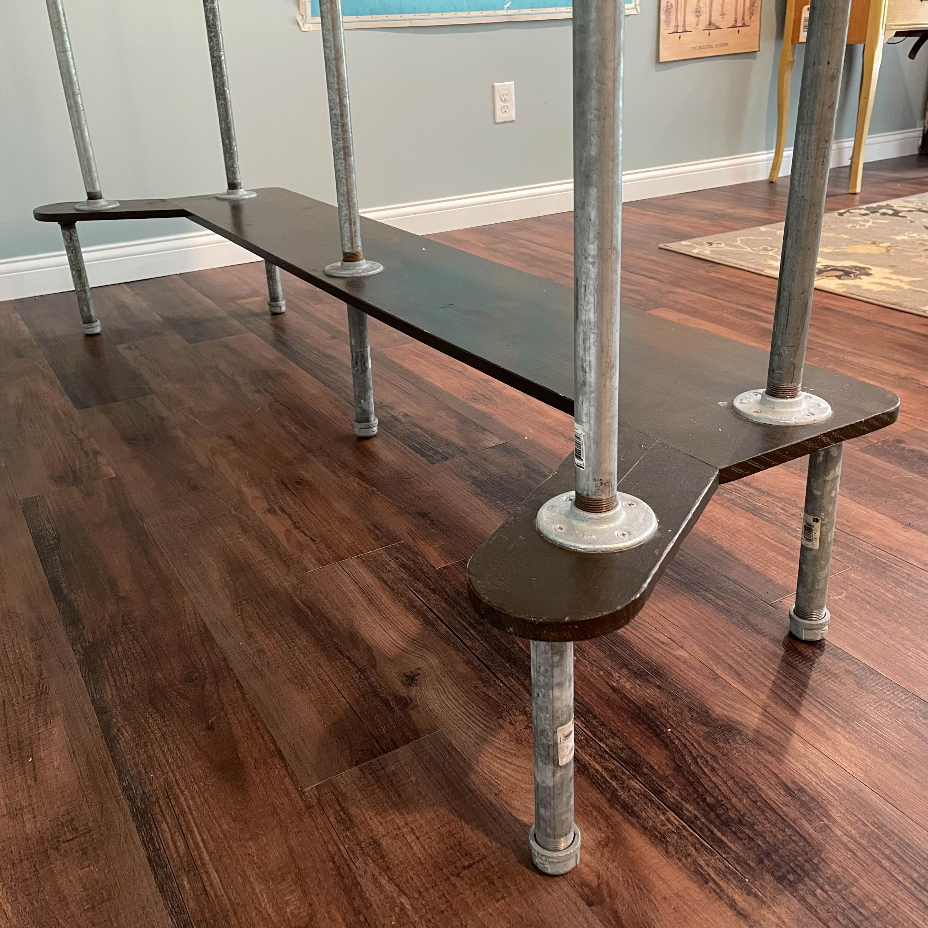 Industrial Style Steel Pipe, Oak, and Painted Plywood Bar-Height Table