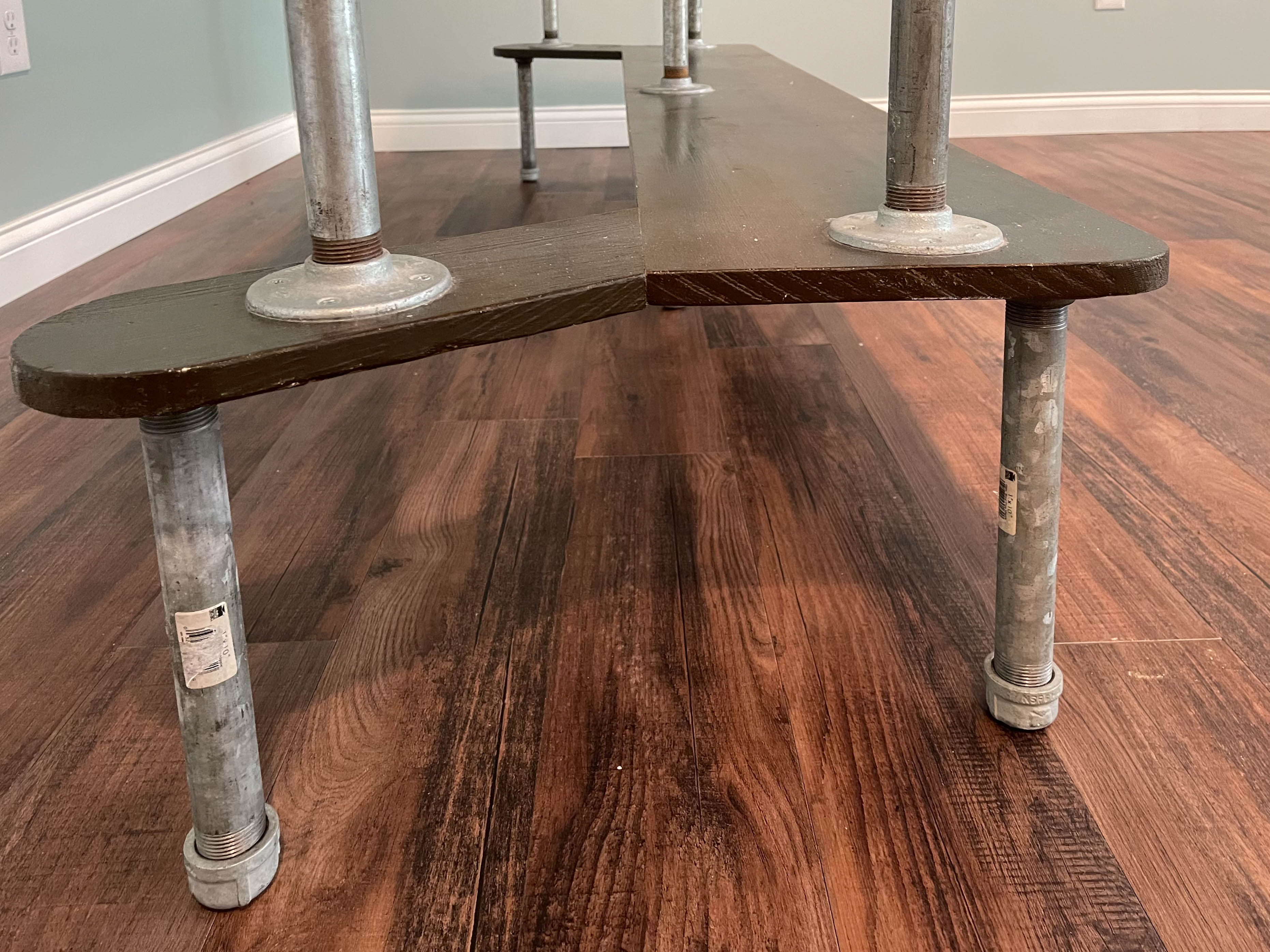 Industrial Style Steel Pipe, Oak, and Painted Plywood Bar-Height Table