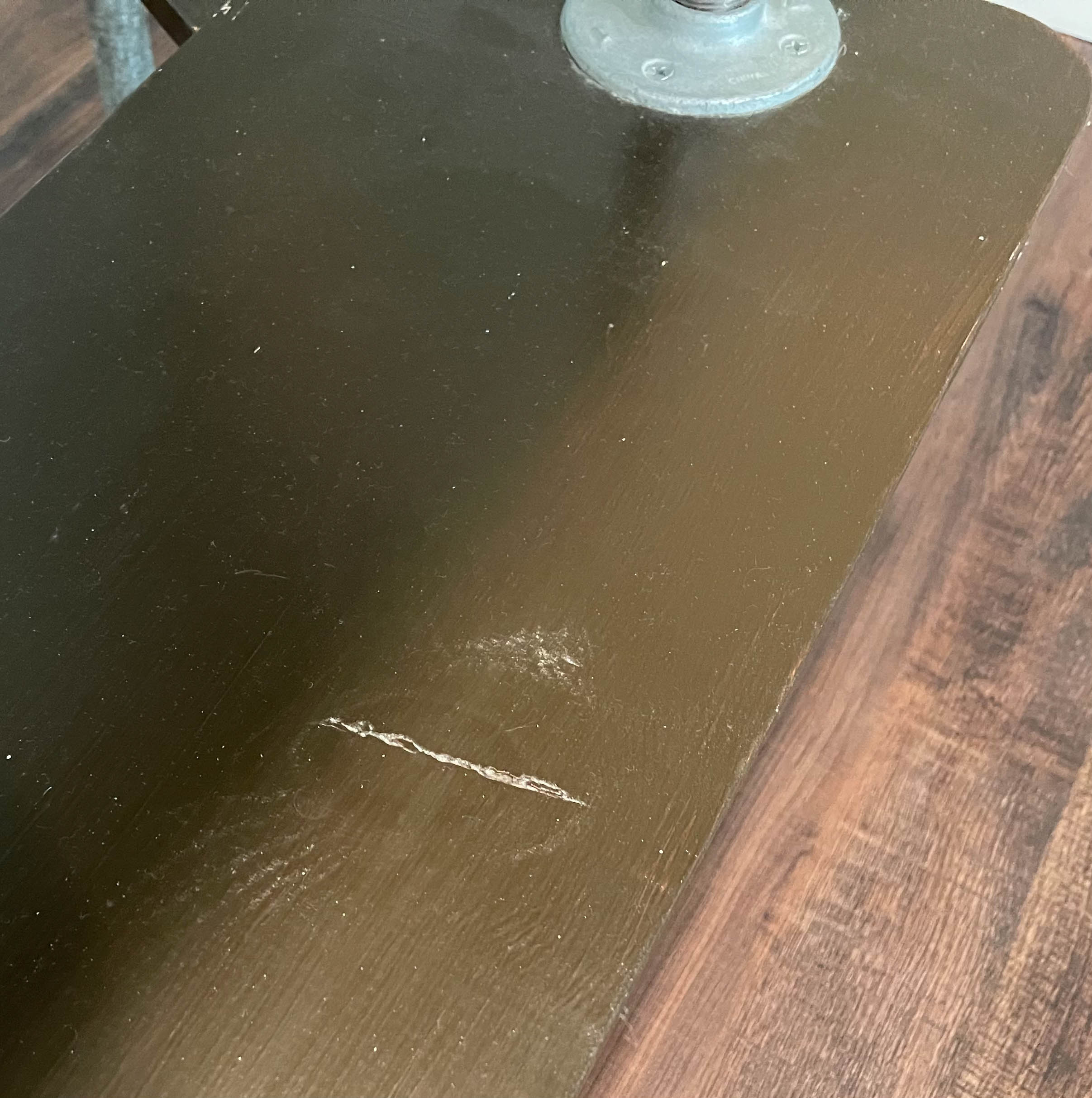 Industrial Style Steel Pipe, Oak, and Painted Plywood Bar-Height Table