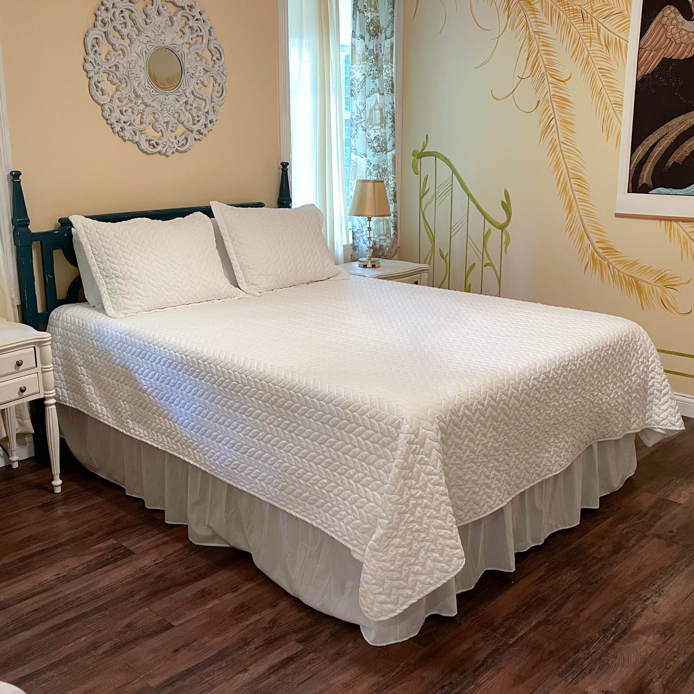 Mediterranean Style Painted Full/Queen Size Headboad Plus Full Size Metal Frame