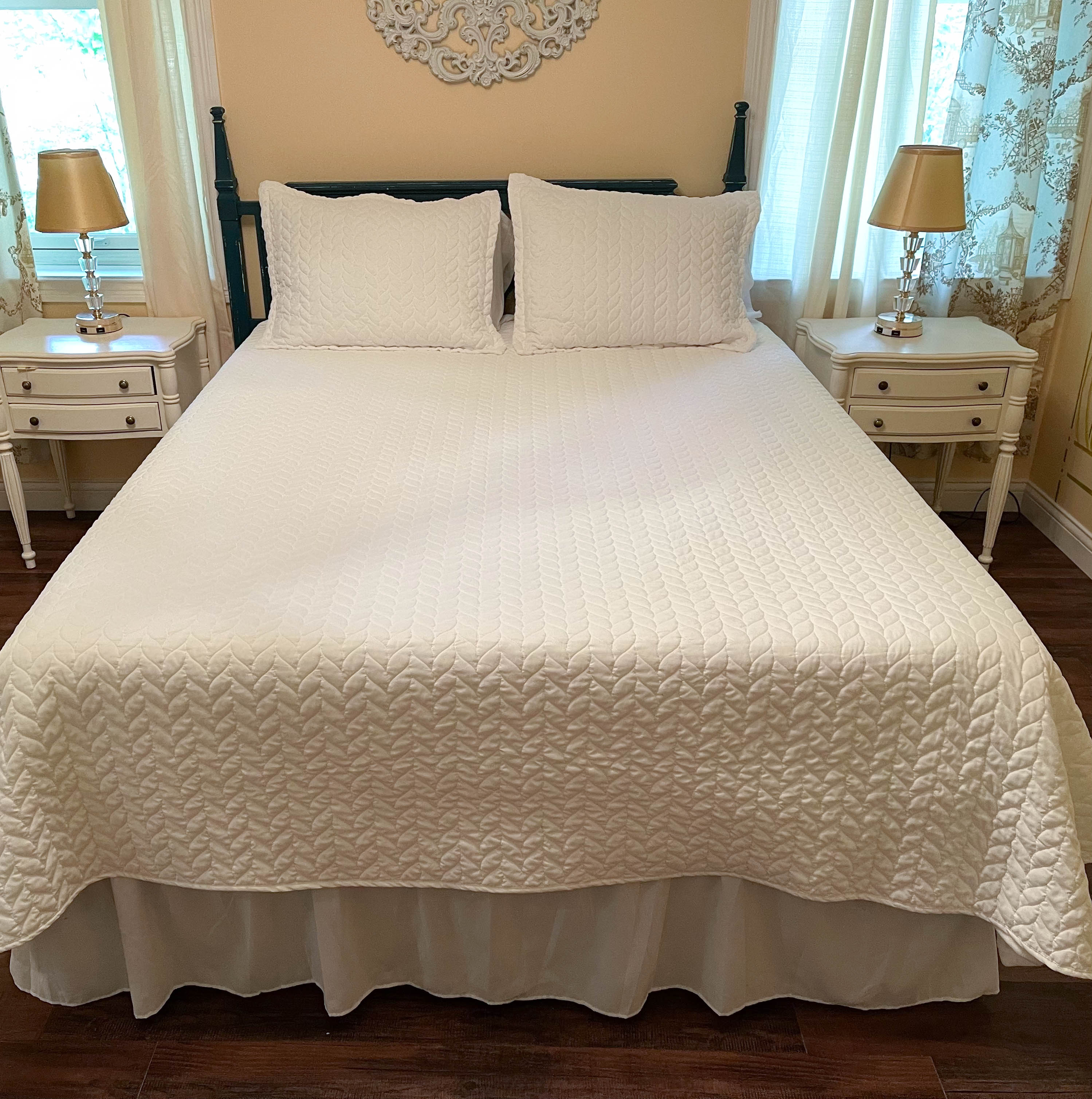 Mediterranean Style Painted Full/Queen Size Headboad Plus Full Size Metal Frame