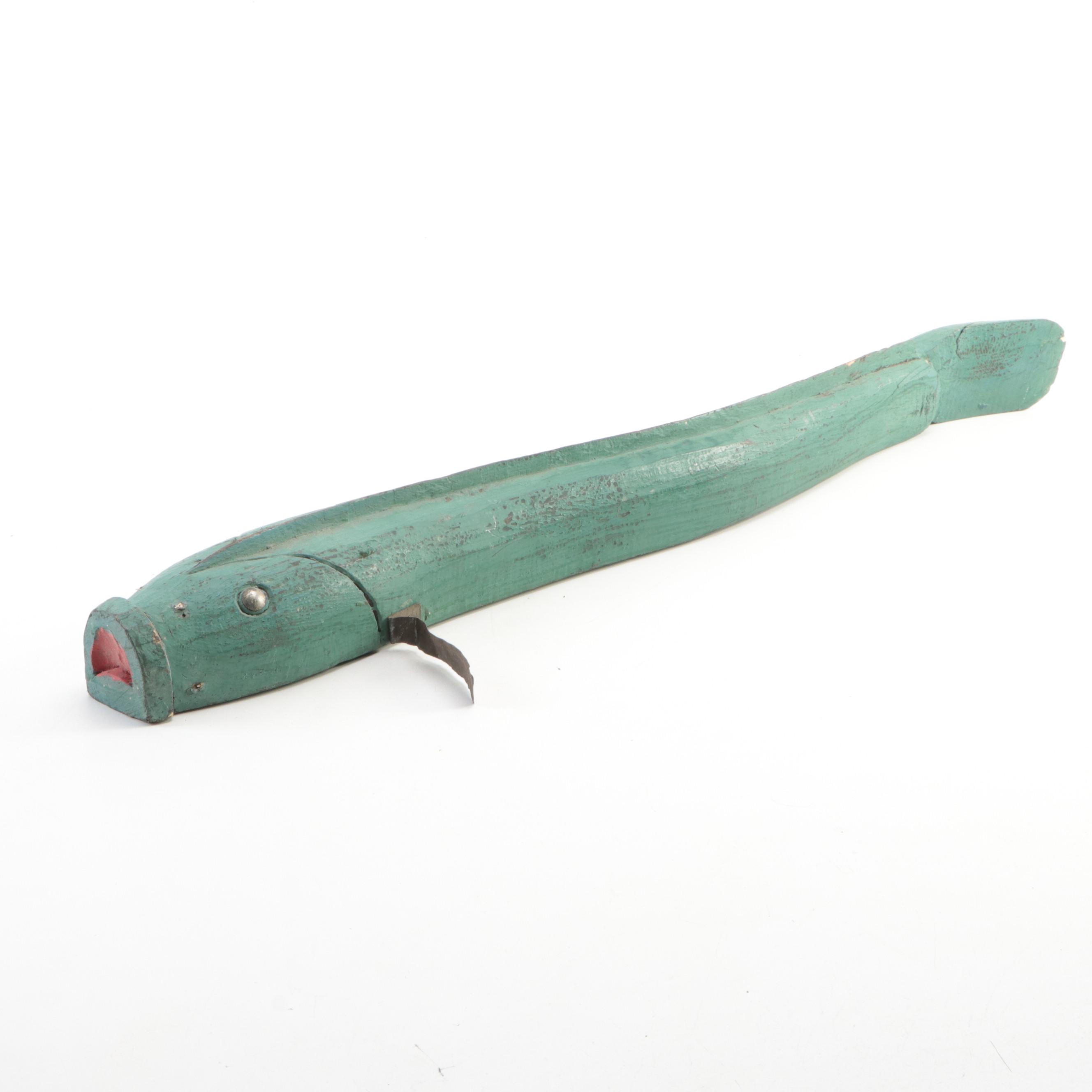 Folk Art Carved Wood and Hand-Painted Eel