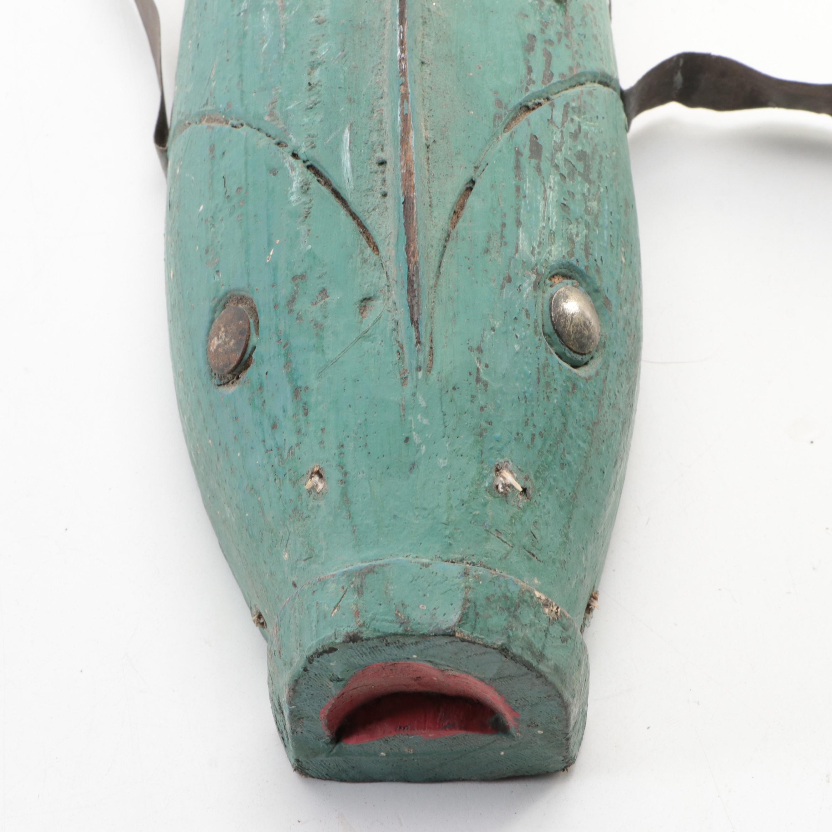 Folk Art Carved Wood and Hand-Painted Eel