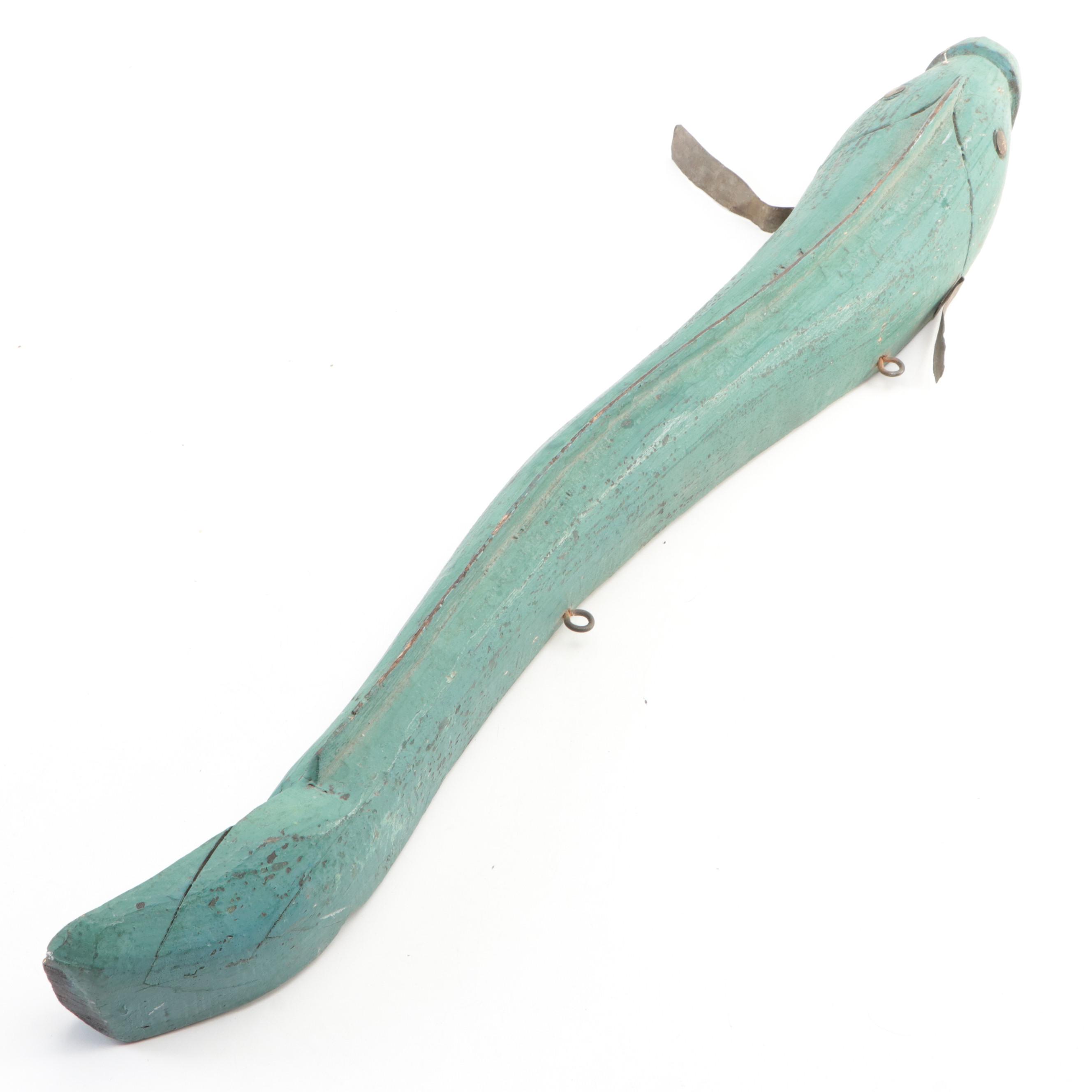 Folk Art Carved Wood and Hand-Painted Eel
