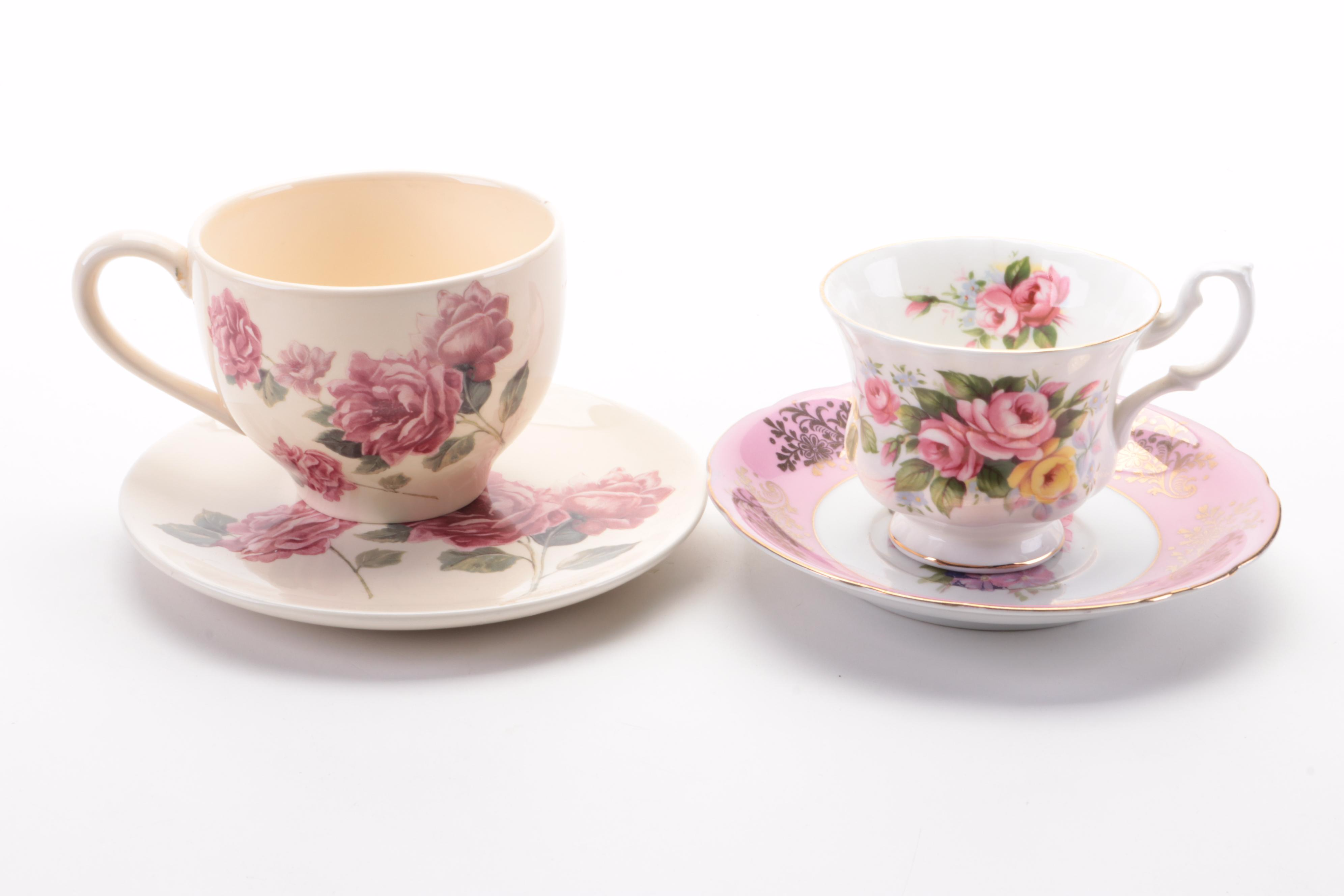 Royal Halsey and Other Porcelain and Bone China Teacups, Mid to Late 20th C.