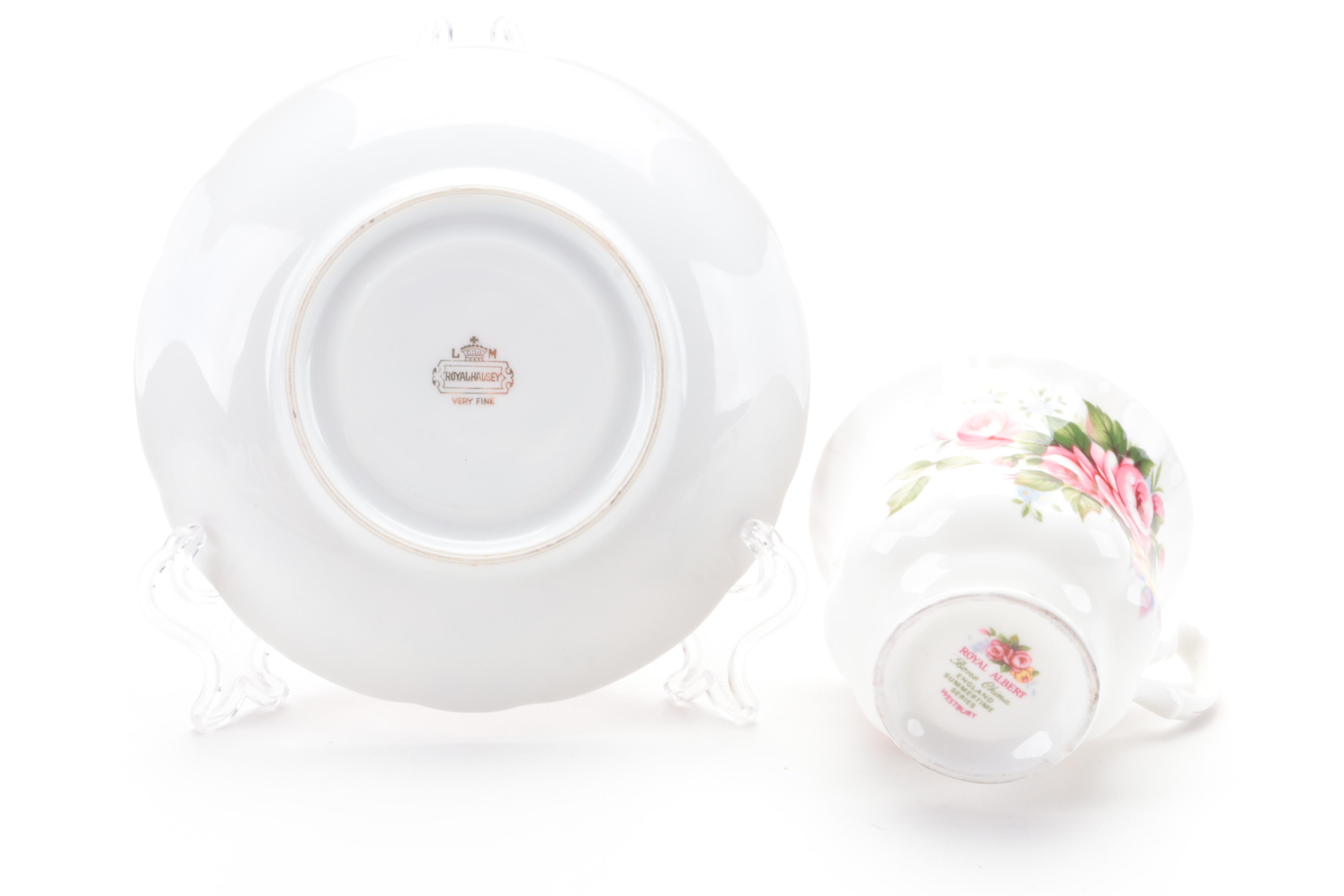 Royal Halsey and Other Porcelain and Bone China Teacups, Mid to Late 20th C.