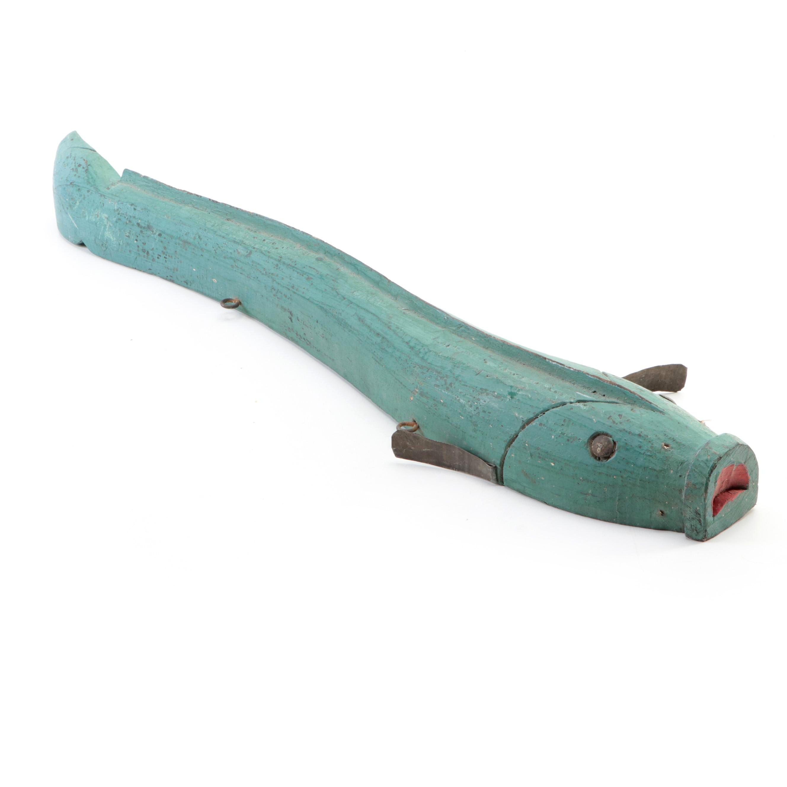 Folk Art Carved Wood and Hand-Painted Eel